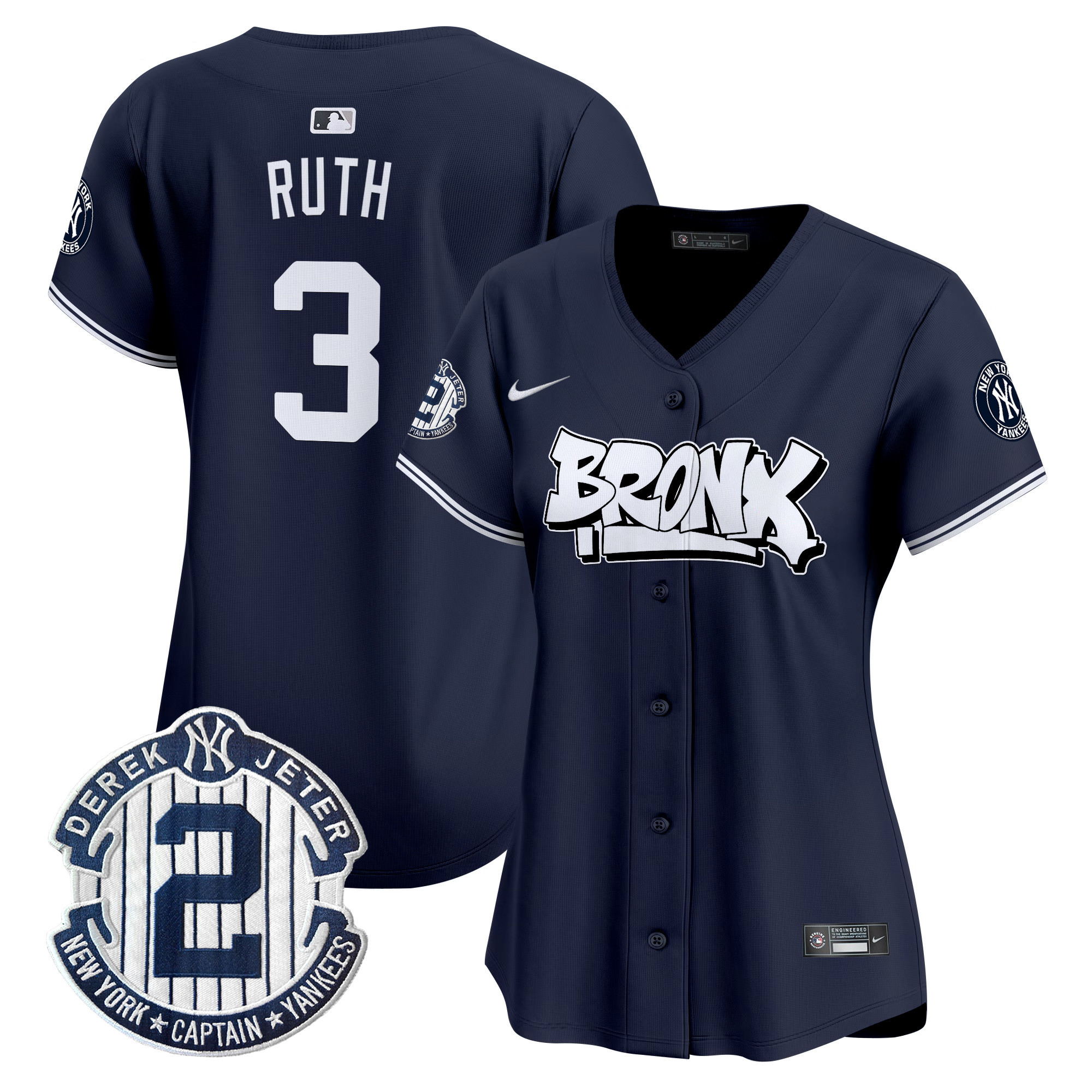 Women's Babe Ruth New York Yankees The Bronx Graffiti Vapor Premier Limited Navy Jersey V3 - All Stitched