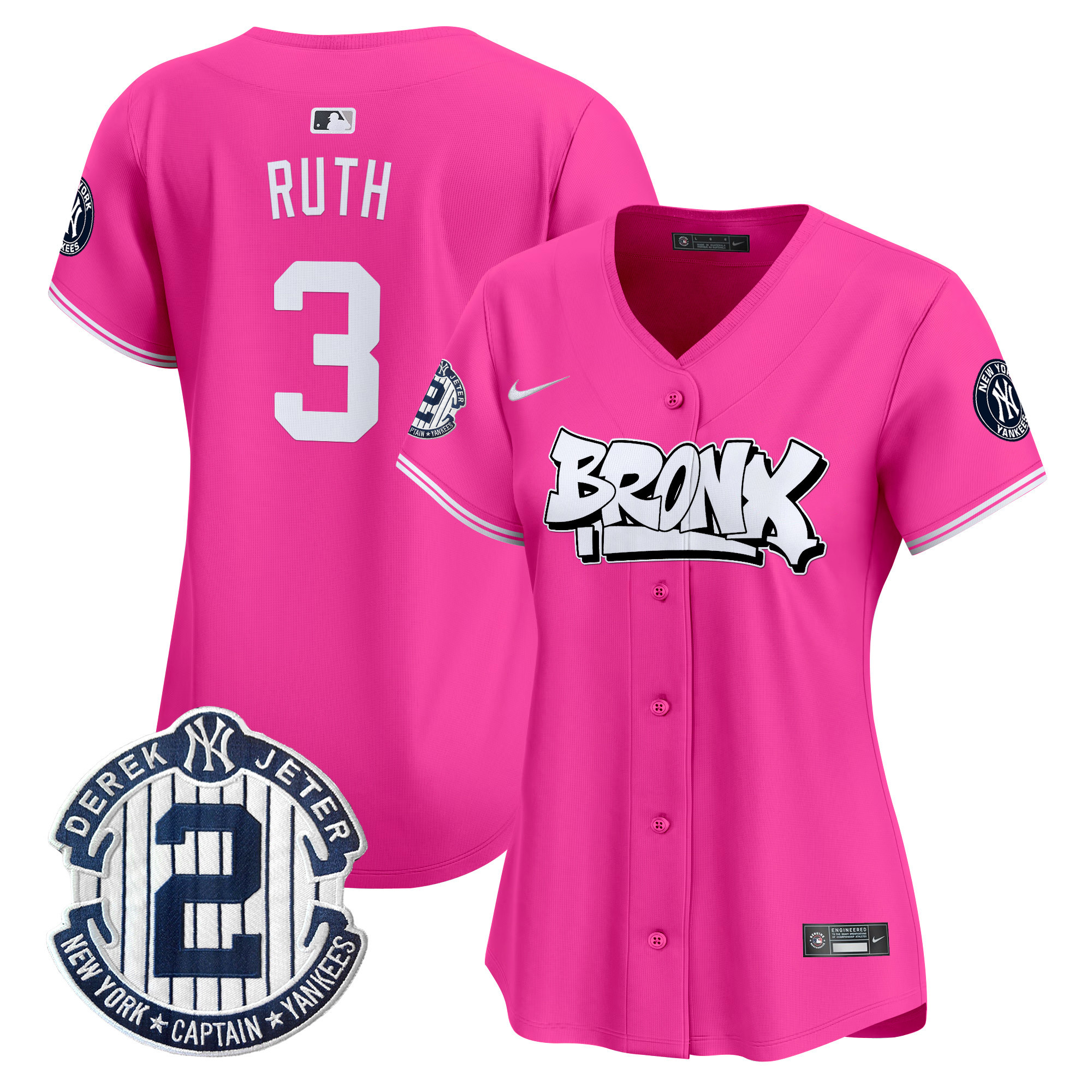 Women's Babe Ruth New York Yankees The Bronx Graffiti Vapor Premier Limited Pink Jersey V3 - All Stitched