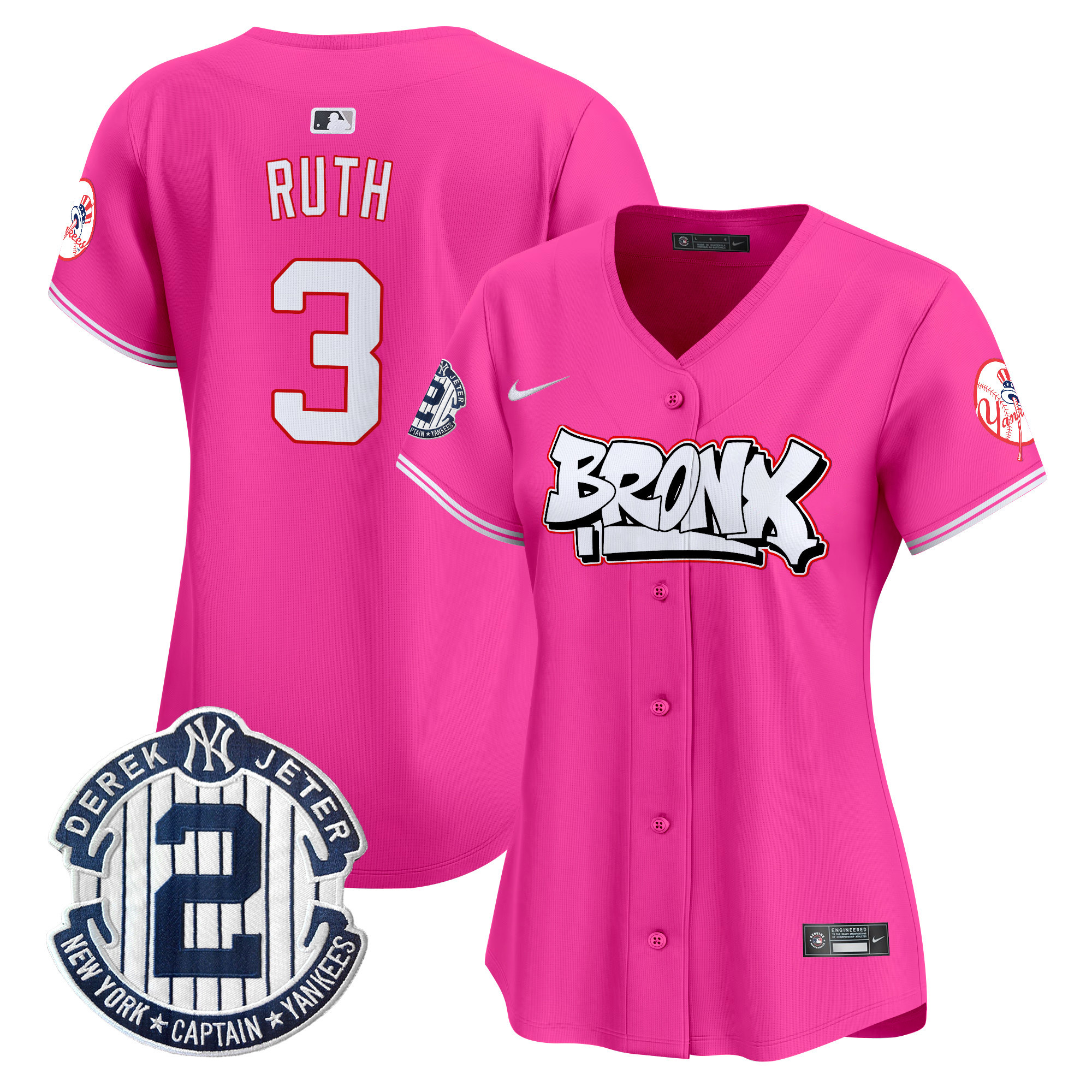 Women's Babe Ruth New York Yankees The Bronx Graffiti Vapor Premier Limited Pink Jersey V4 - All Stitched