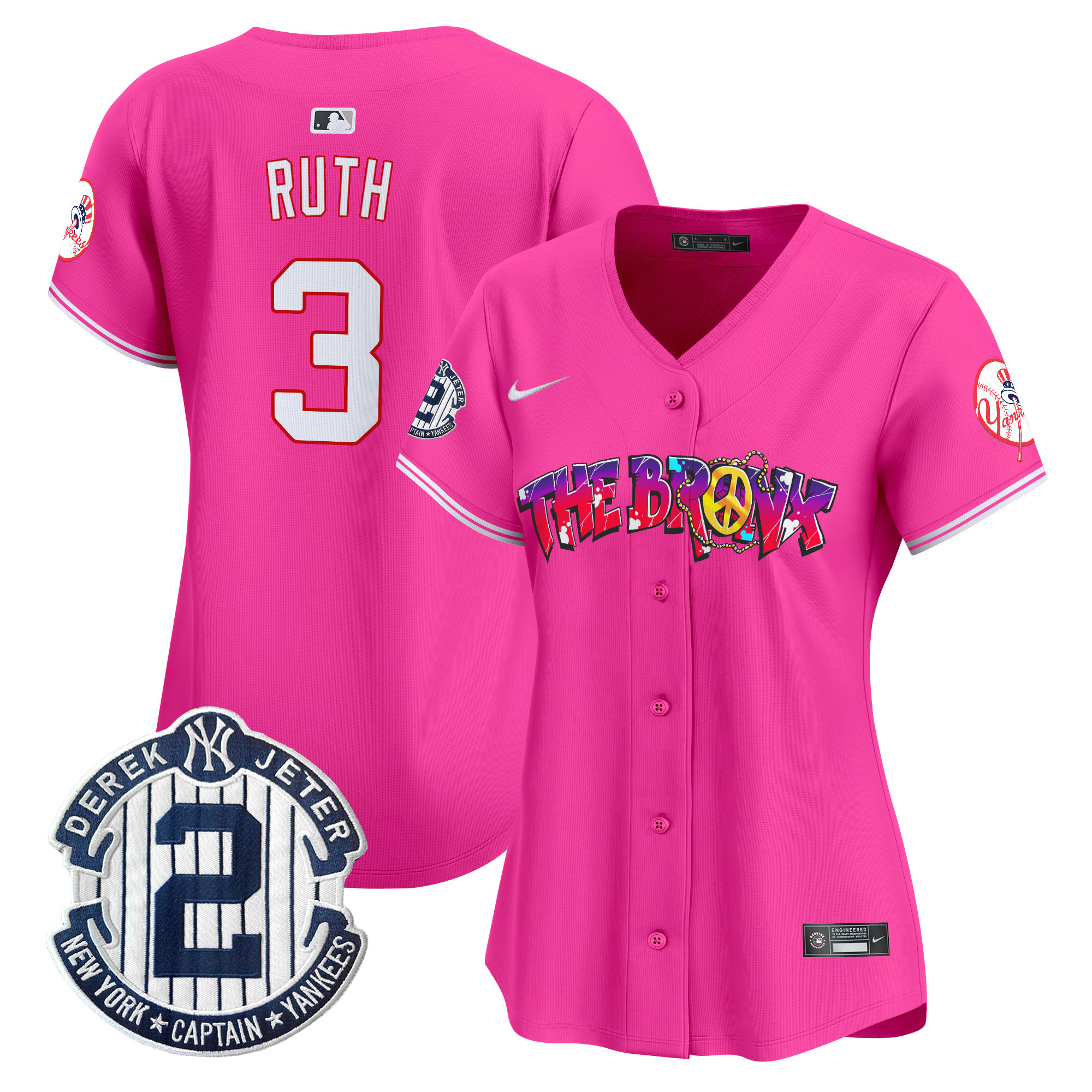 Women's Babe Ruth New York Yankees The Bronx Graffiti Vapor Premier Limited Pink Jersey V7 - All Stitched