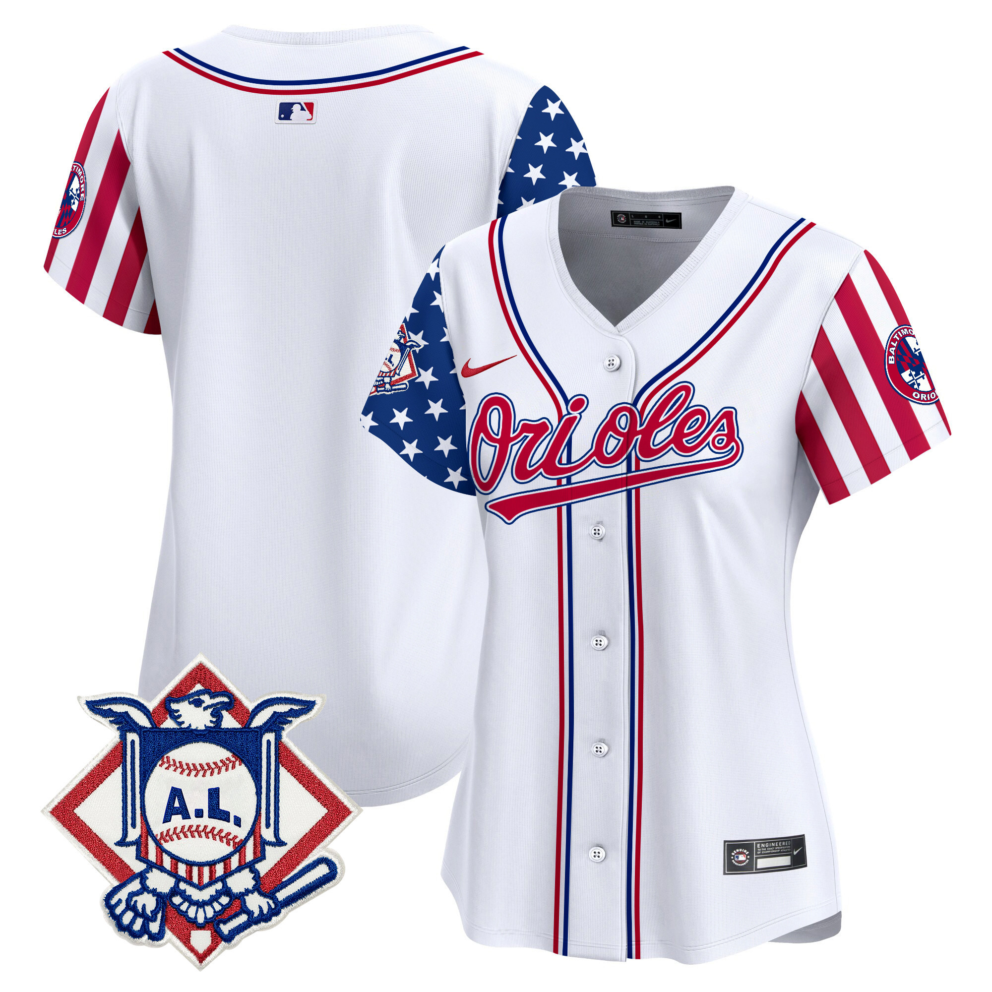 Women's Baltimore Orioles 2024 Fourth of July Vapor Premier Limited White Jersey - All Stitched