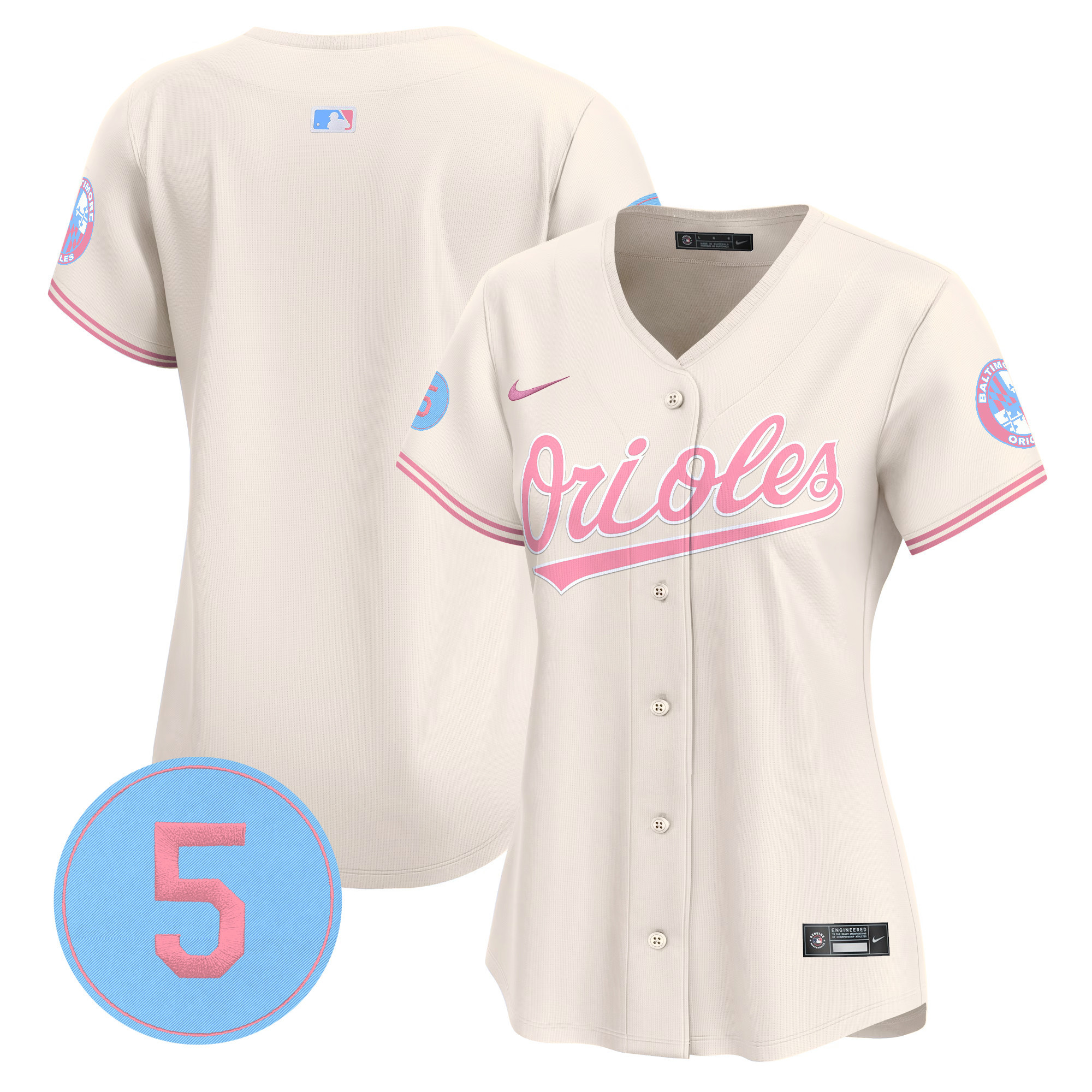 Women's Baltimore Orioles Bubblegum Pink Robinson Patch Vapor Premier Limited Cream Jersey - All Stitched