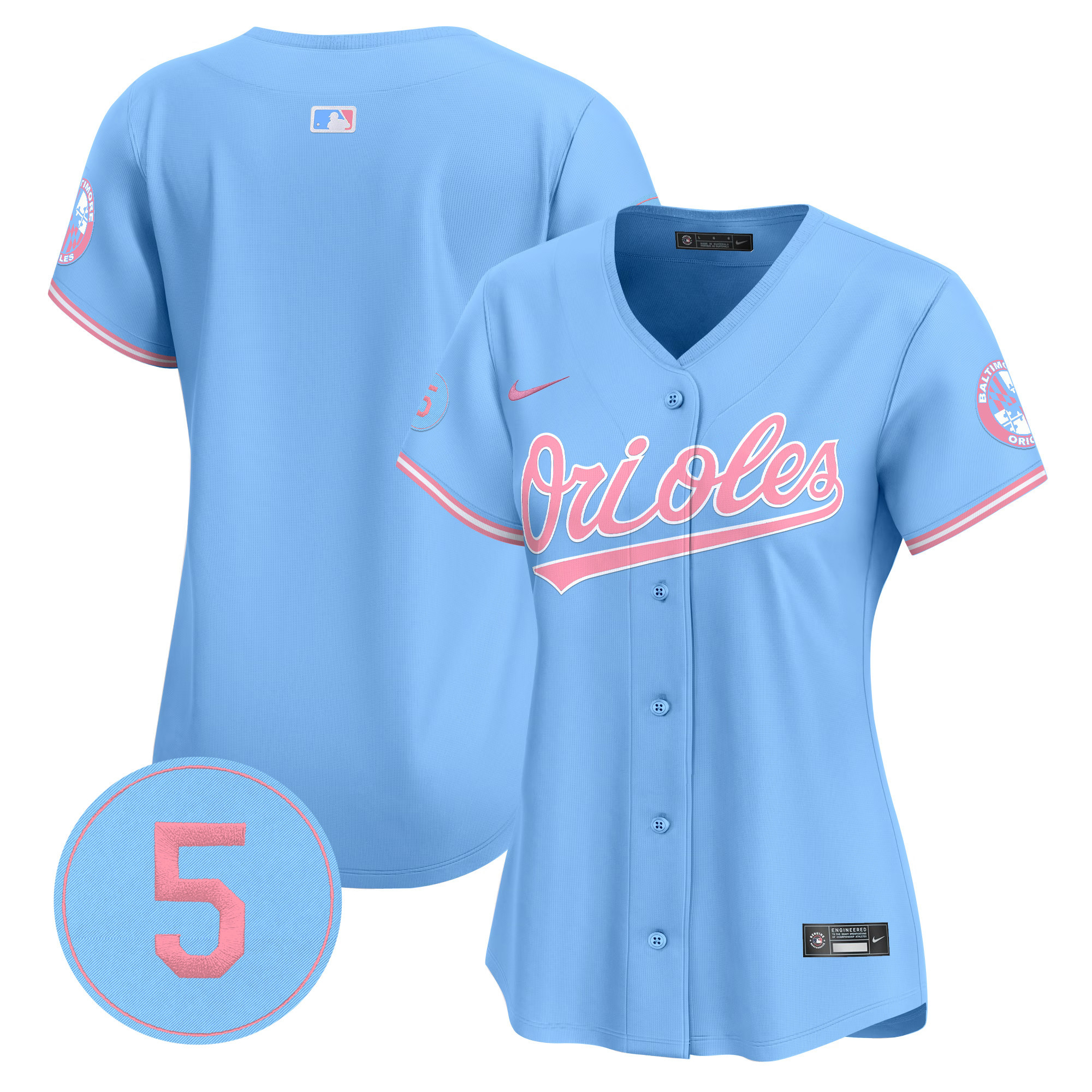Women's Baltimore Orioles Bubblegum Pink Robinson Patch Vapor Premier Limited Light Blue Jersey - All Stitched