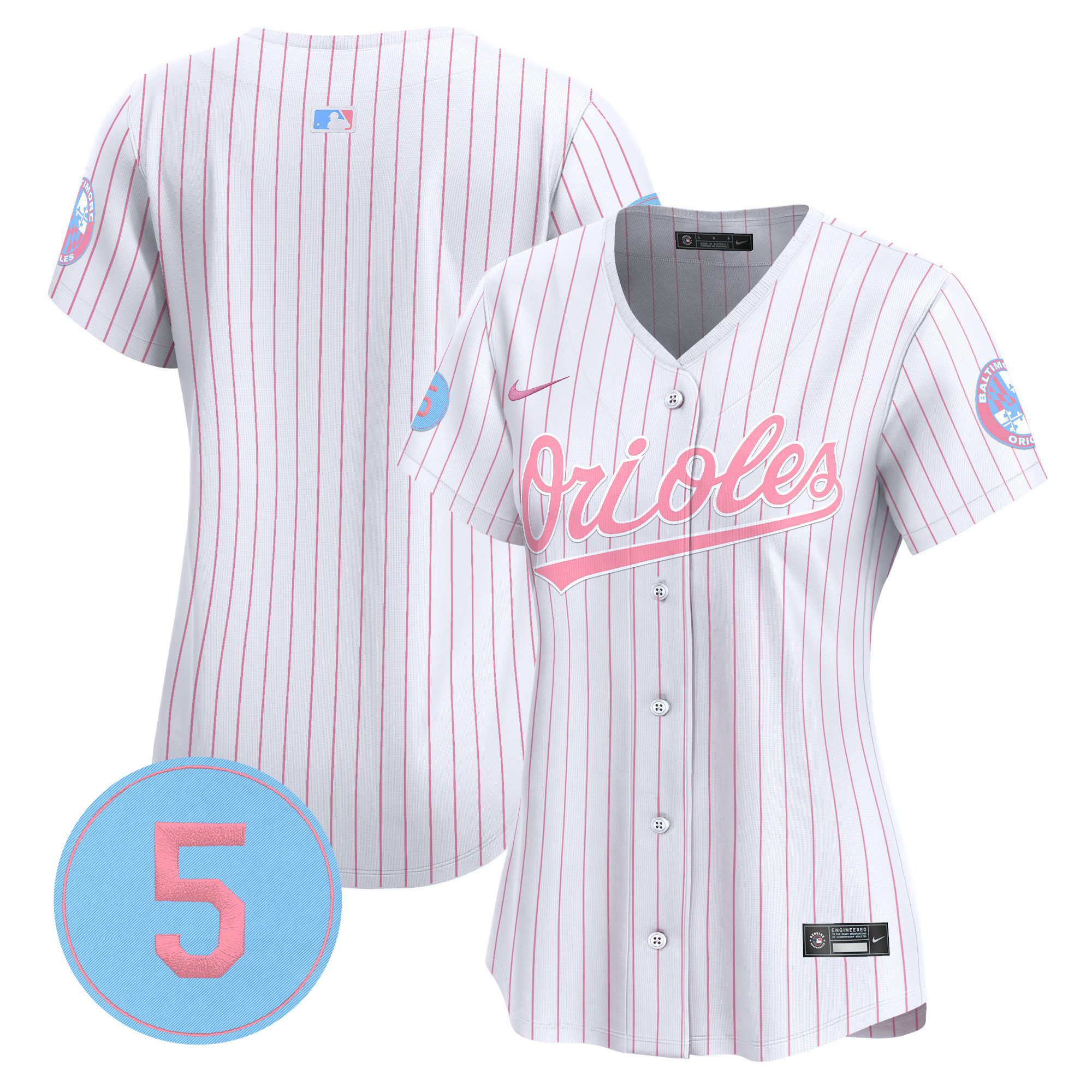 Women's Baltimore Orioles Bubblegum Pink Robinson Patch Vapor Premier Limited Pinstripe Jersey - All Stitched