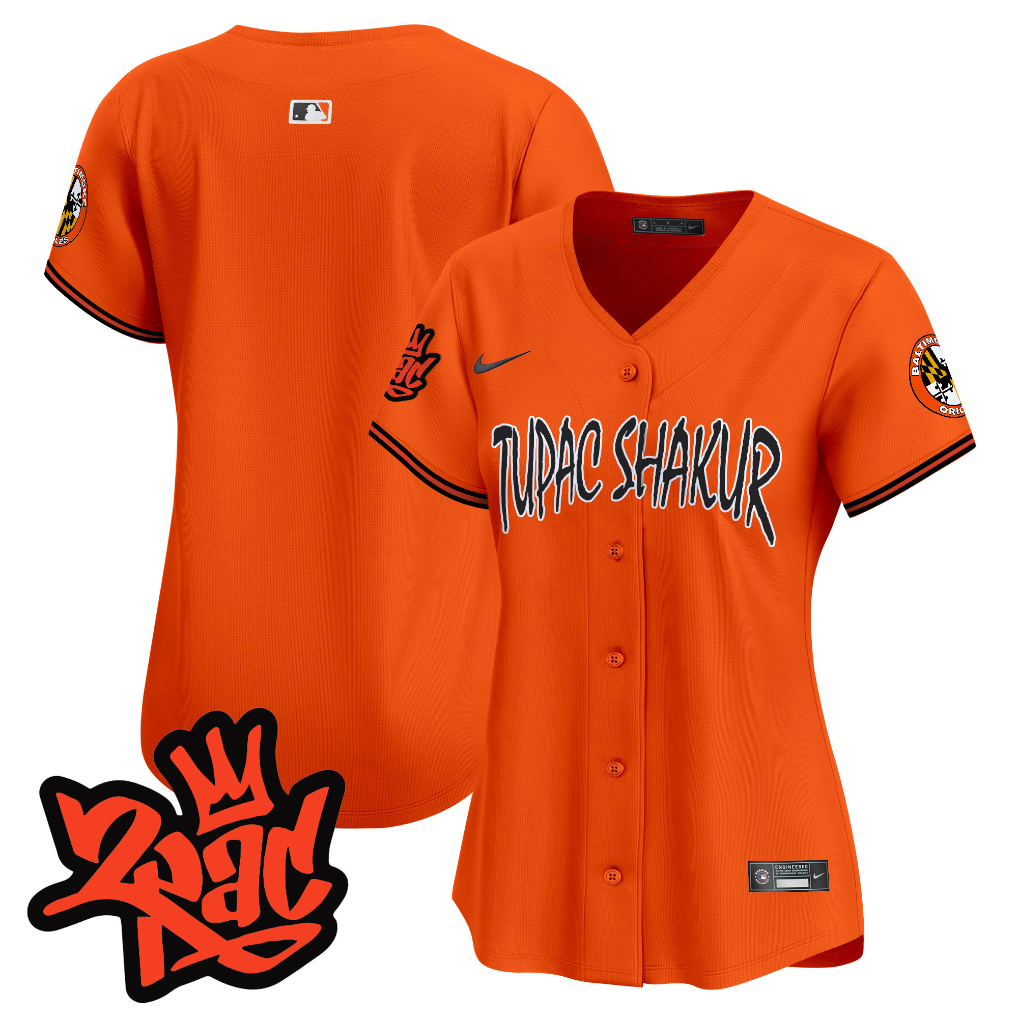 Women's Baltimore Orioles Tupac Shakur Vapor Premier Limited Orange Jersey - All Stitched