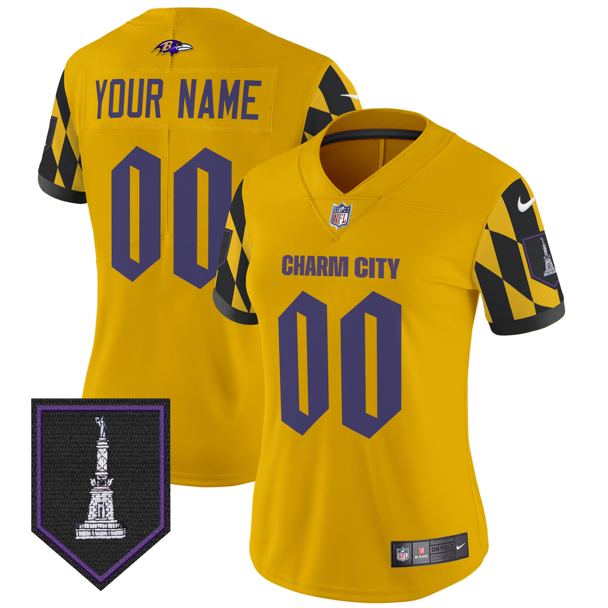 Women's Baltimore Ravens City Edition Patch Vapor Limited Custom Gold Jersey - All Stitched