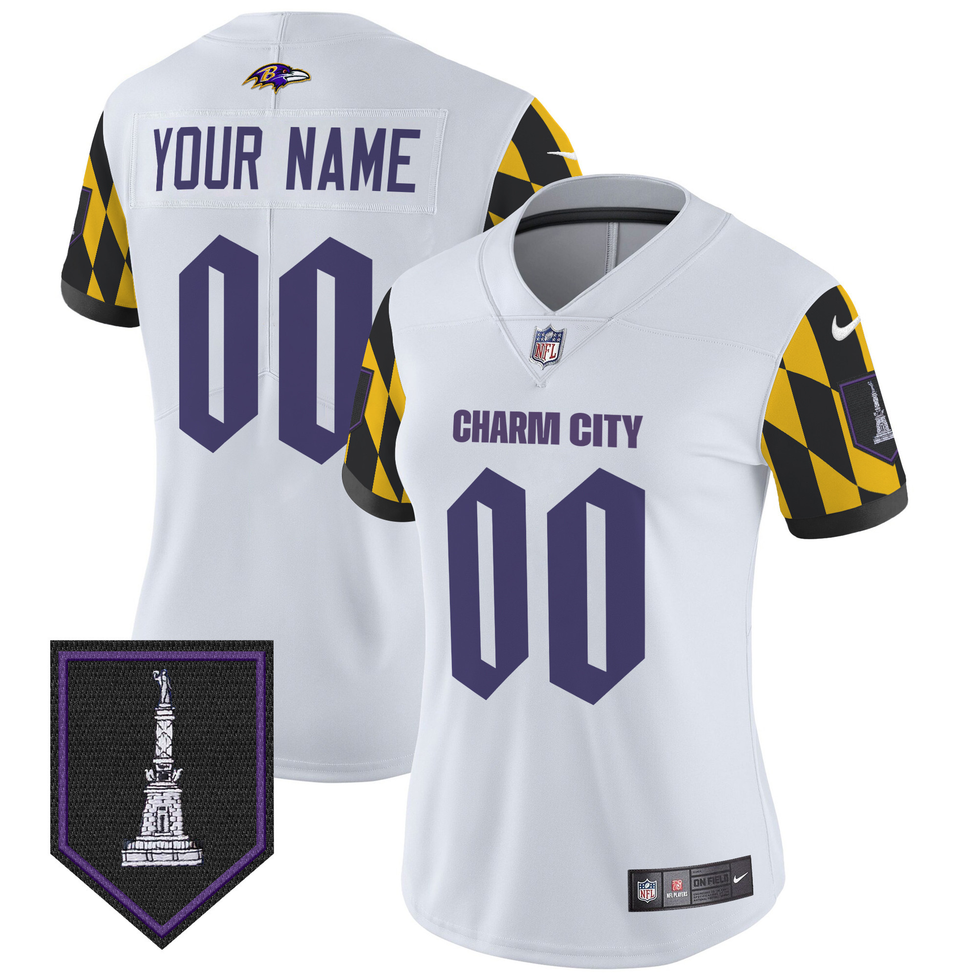 Women's Baltimore Ravens City Edition Patch Vapor Limited Custom White Jersey - All Stitched