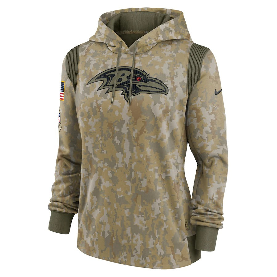 Women’s Baltimore Ravens Nike Olive 2021 Salute To Service Therma Performance Pullover Hoodie