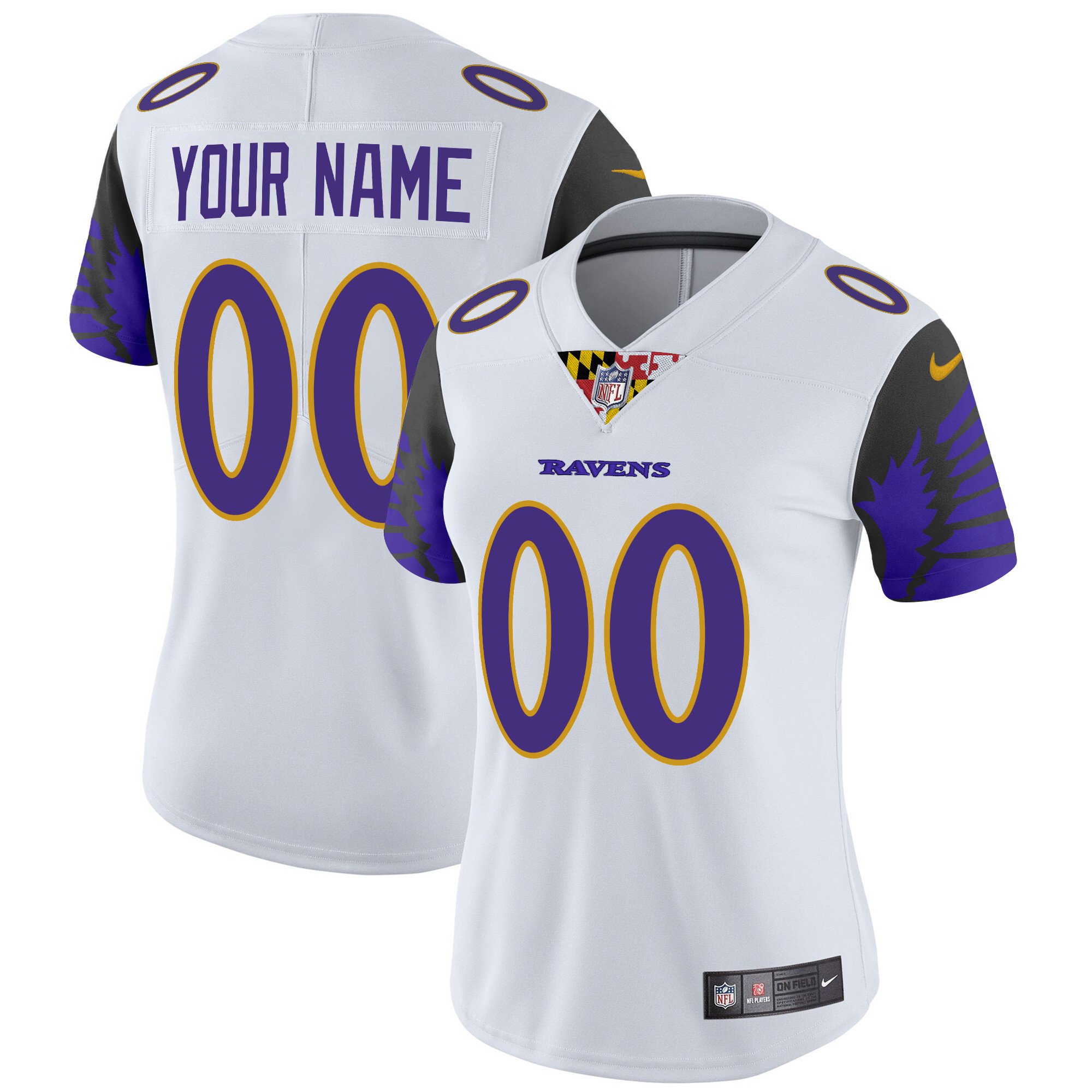 Women's Baltimore Ravens Special Vapor Limited Custom White Jersey - All Stitched