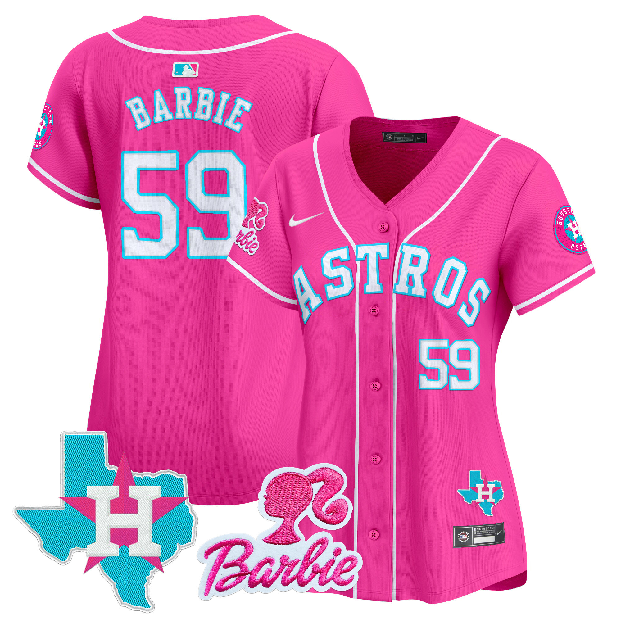 Women's Barbie Houston Astros Barbie Patch Vapor Premier Limited Pink Jersey - All Stitched