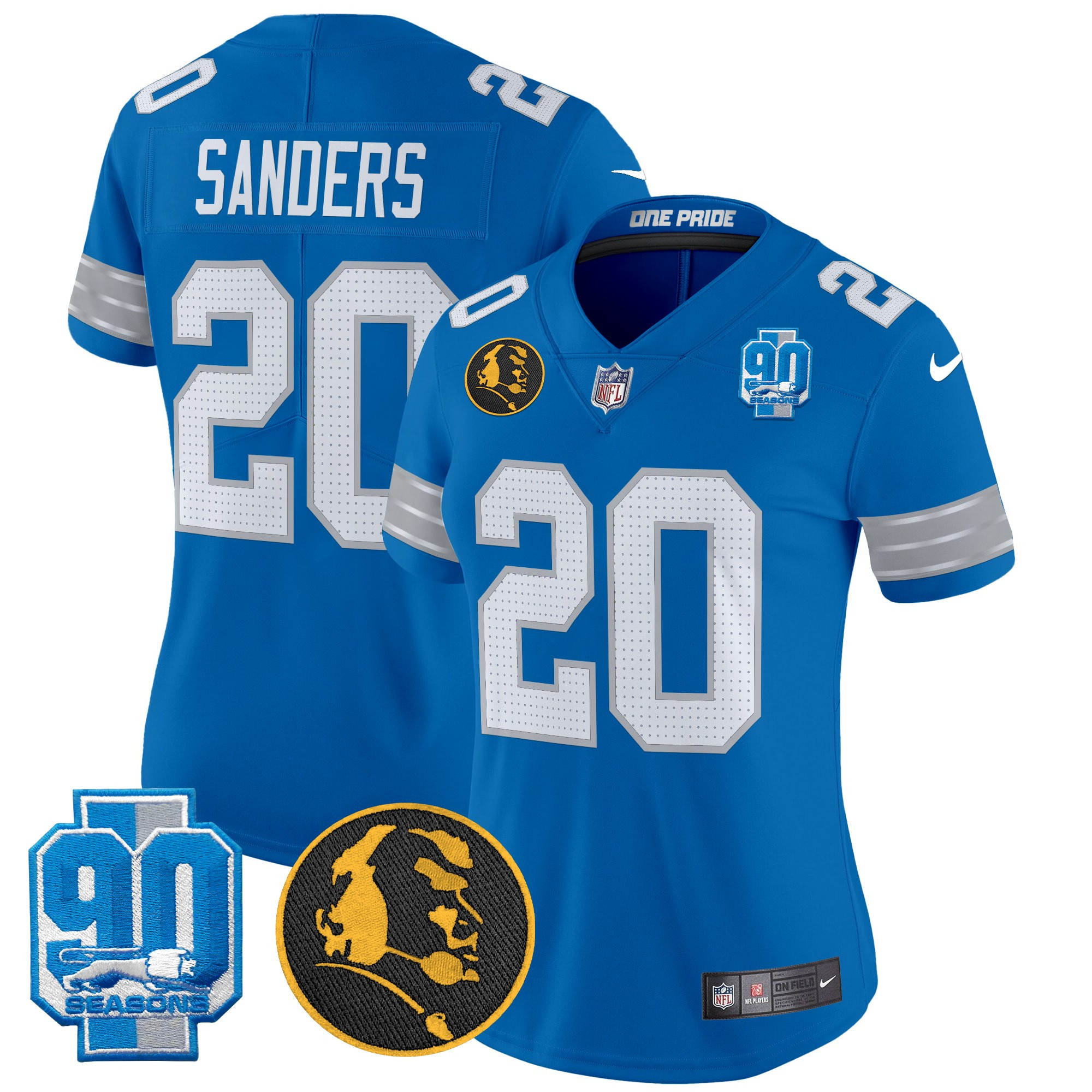 Women's Barry Sanders Detroit Lions 2024 90th & John Madden Patch Vapor Limited Blue Jersey - All Stitched