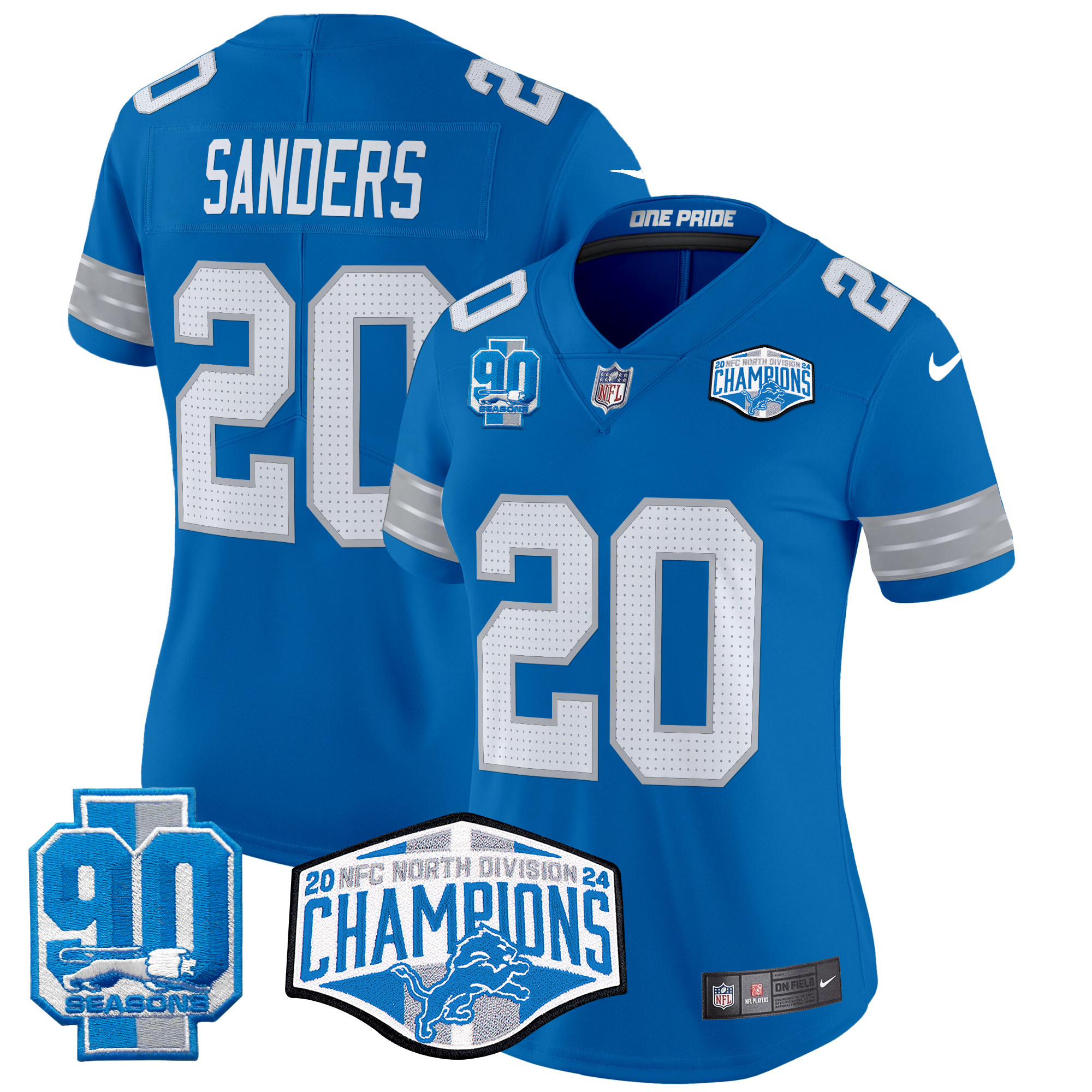 Women's Barry Sanders Detroit Lions 2024 NFC North Division Champions Patch Vapor Limited Blue Jersey - All Stitched