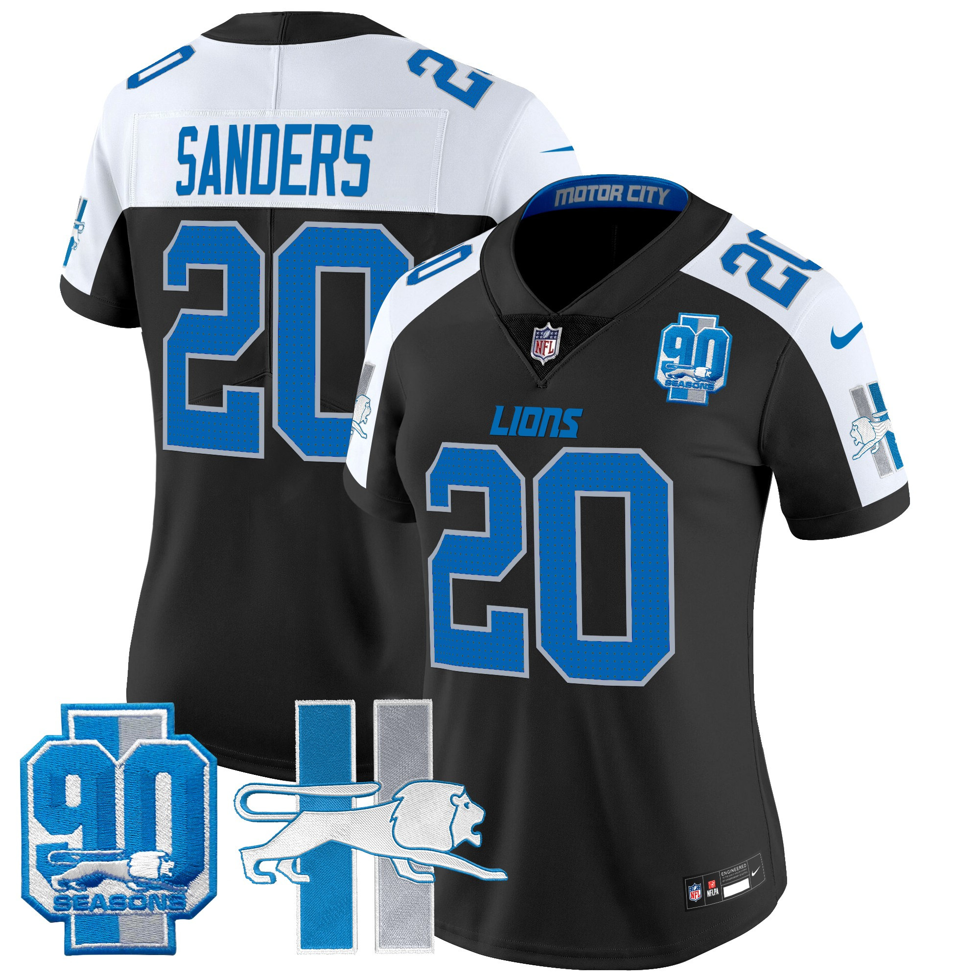 Women's Barry Sanders Detroit Lions Throwback 90th Year Patch Vapor Limited Black Alternate Jersey - All Stitched