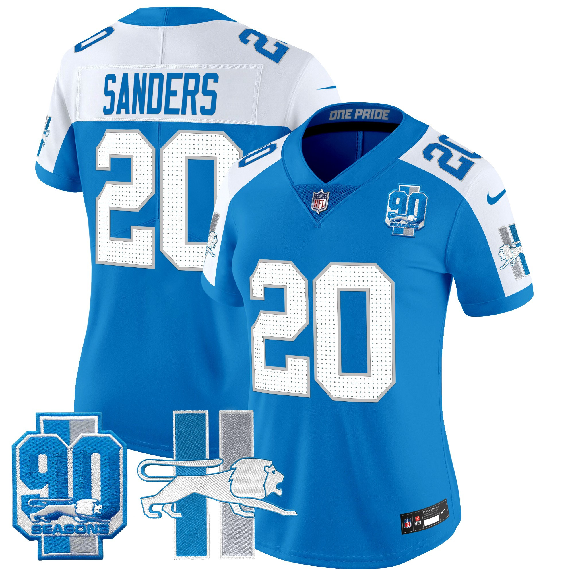 Women's Barry Sanders Detroit Lions Throwback 90th Year Patch Vapor Limited Blue Alternate Jersey - All Stitched