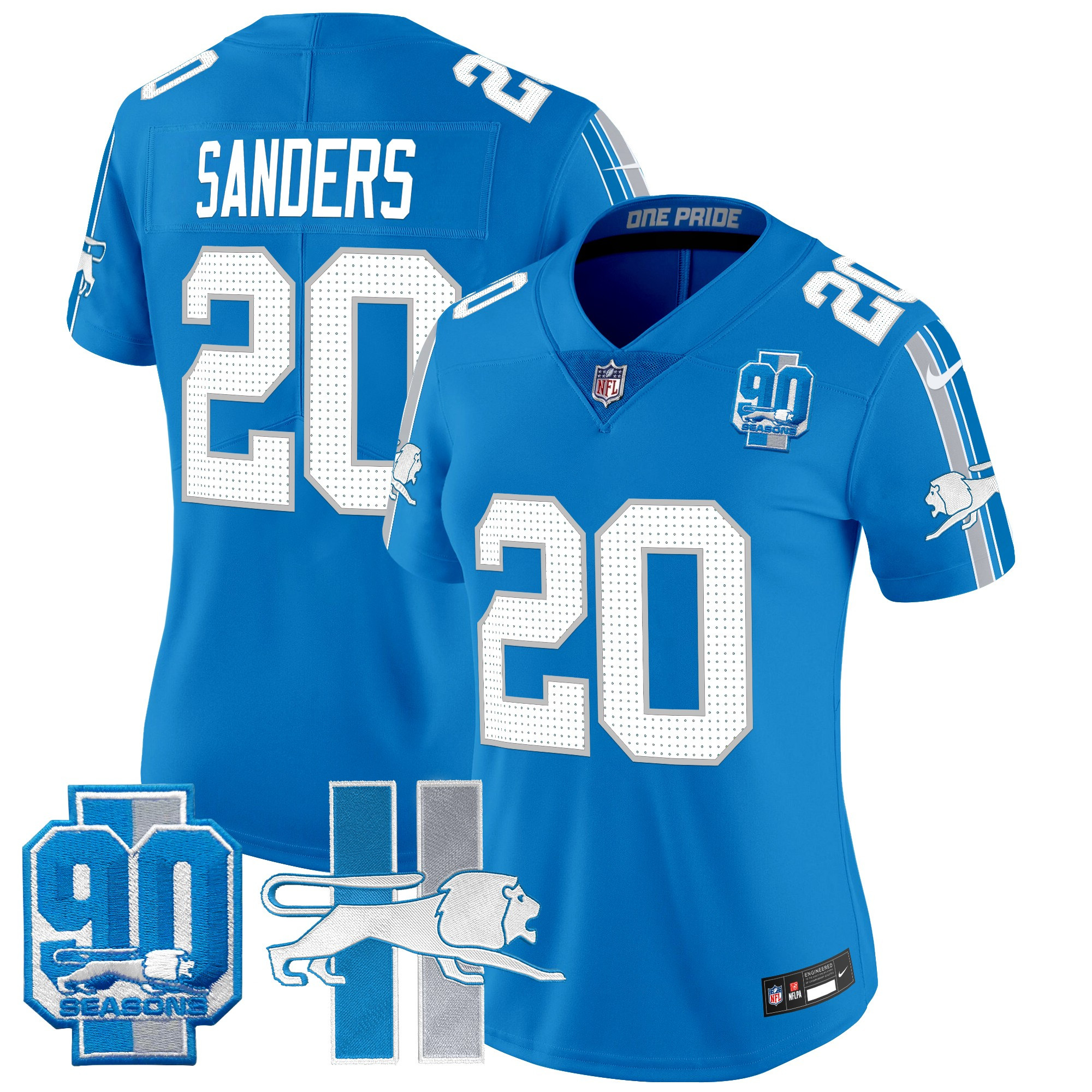 Women's Barry Sanders Detroit Lions Throwback 90th Year Patch Vapor Limited Blue Jersey - All Stitched