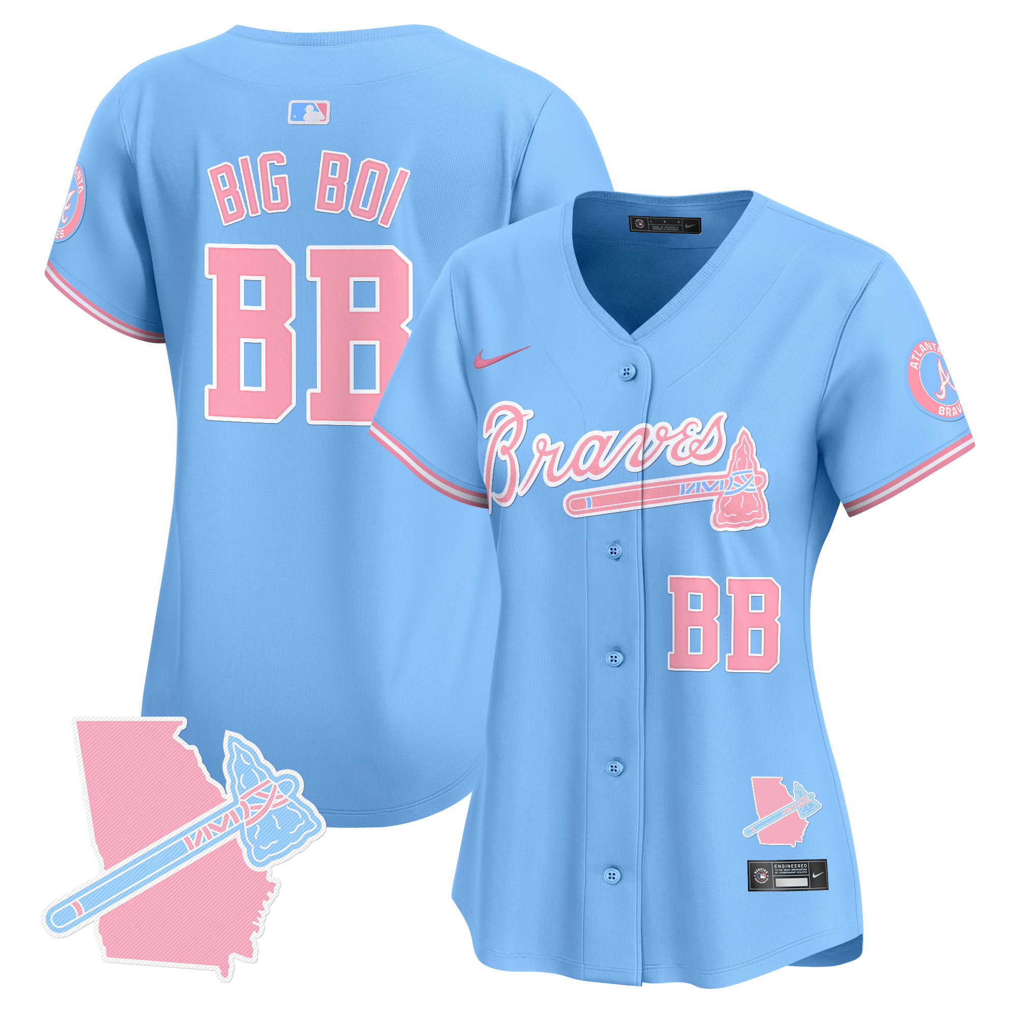 Women's Big Boi Atlanta Braves Bubblegum Pink Vapor Premier Limited Light Blue Jersey - All Stitched