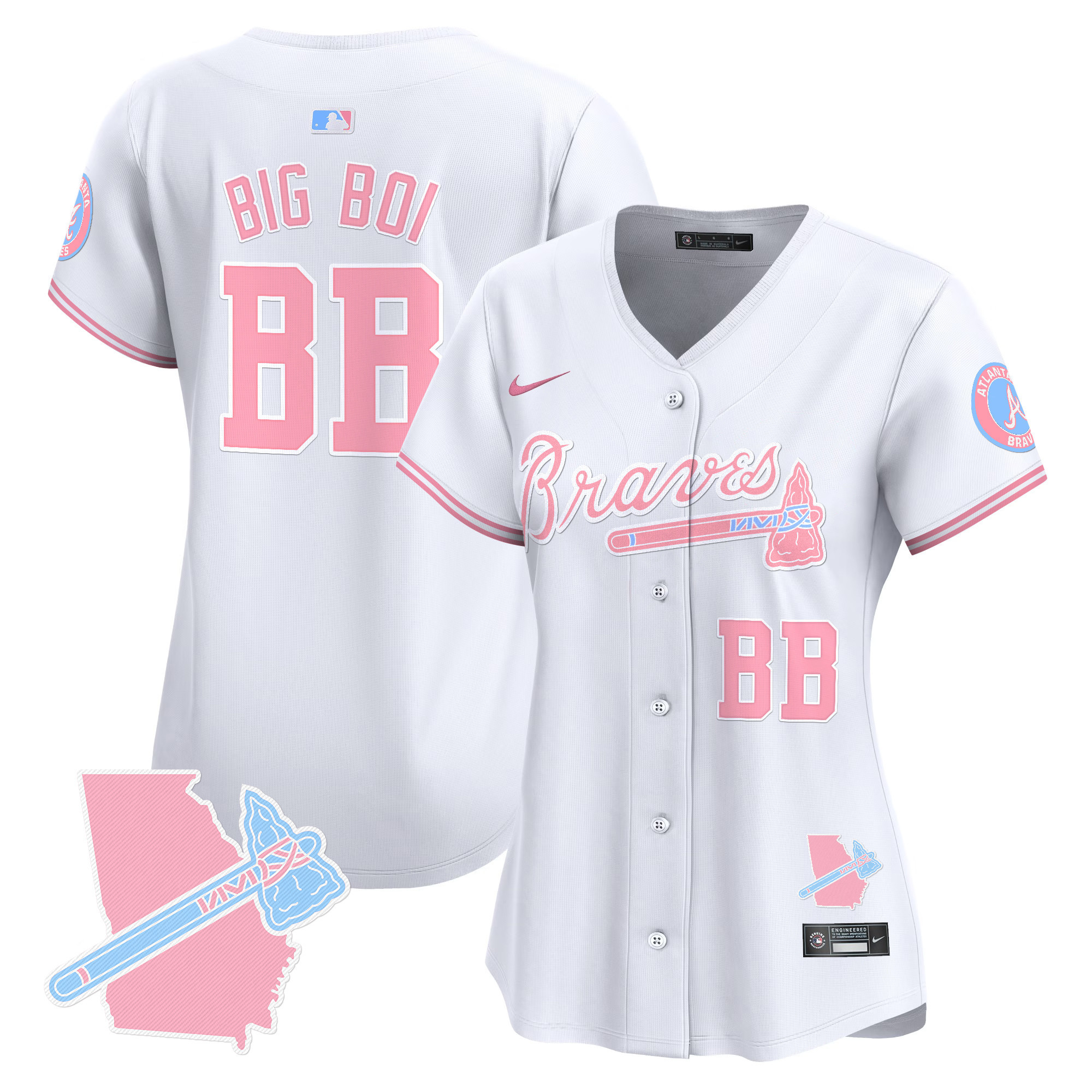 Women's Big Boi Atlanta Braves Bubblegum Pink Vapor Premier Limited White Jersey - All Stitched