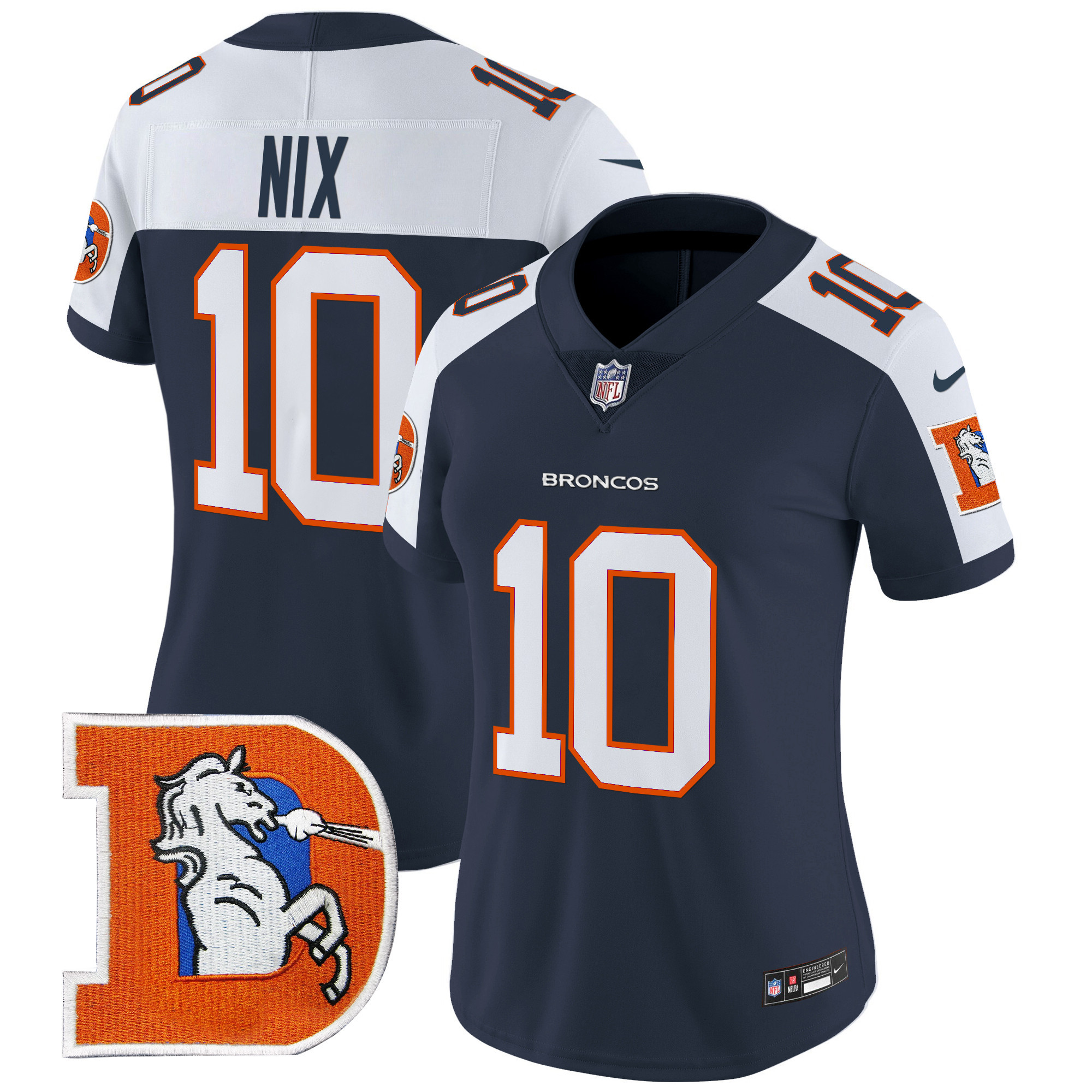 Women's Bo Nix Denver Broncos Throwback Vapor Limited Navy Alternate Jersey - All Stitched