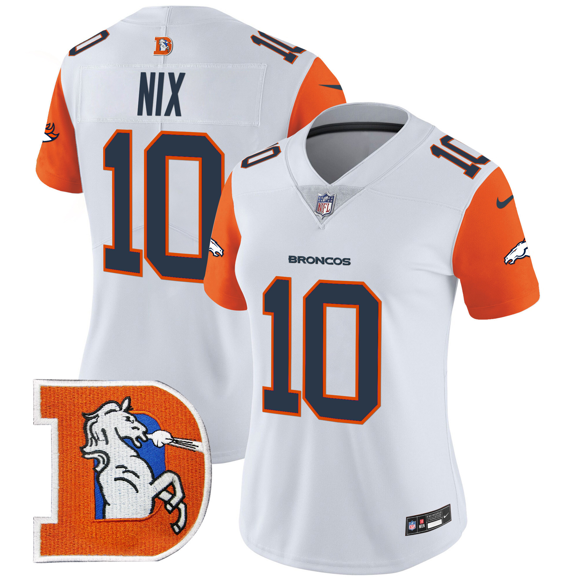 Women's Bo Nix Denver Broncos Throwback Vapor Limited Orange Sleeves Jersey - All Stitched