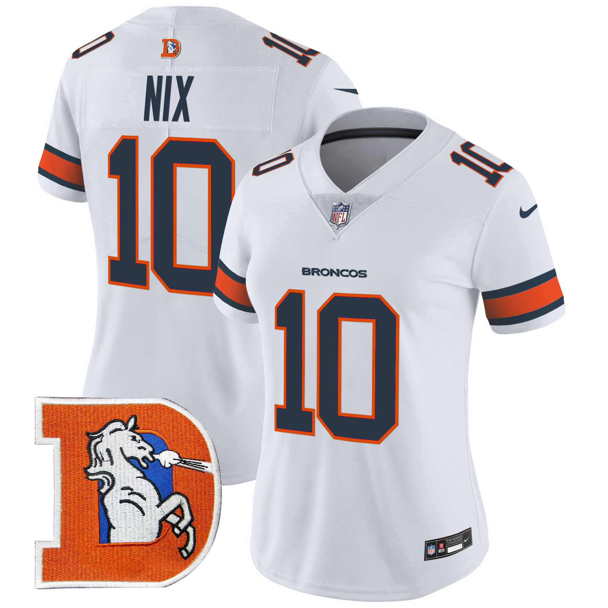 Women's Bo Nix Denver Broncos Throwback Vapor Limited White Jersey - All Stitched