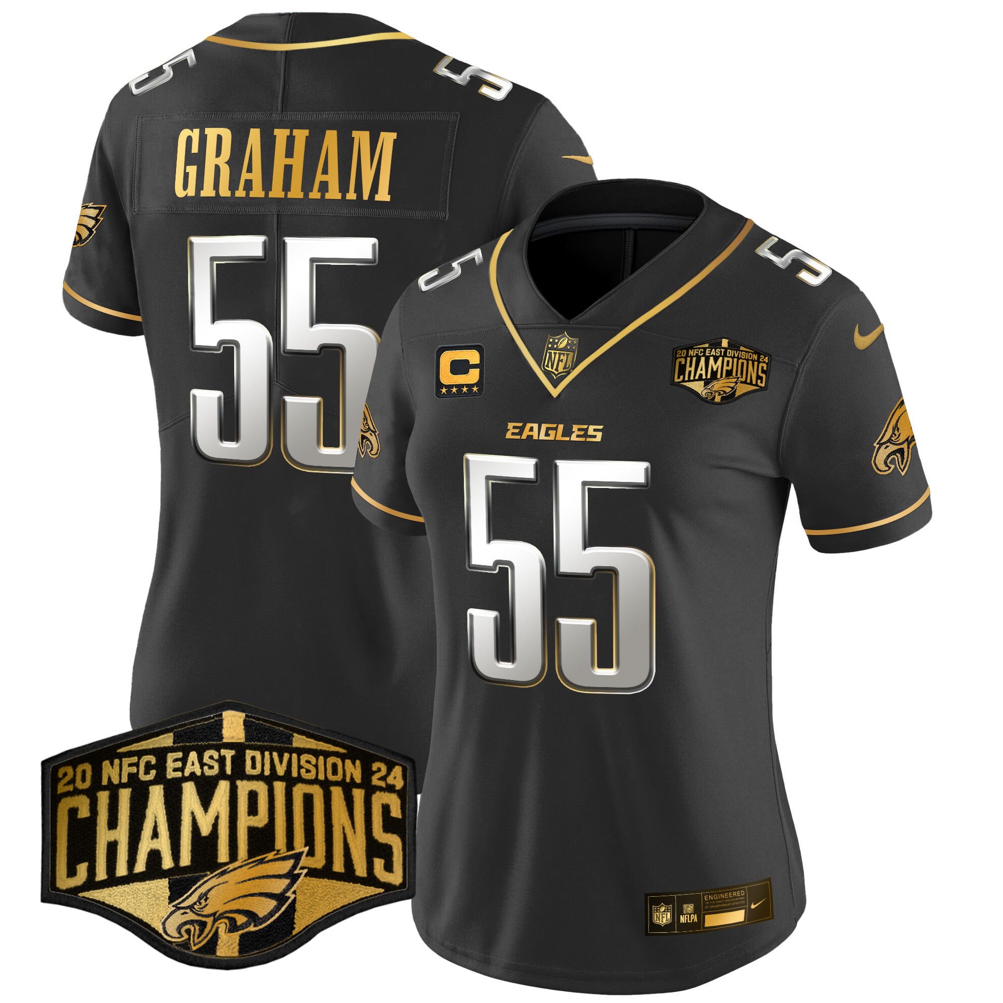 Women's Brandon Graham Philadelphia Eagles 2024 NFC East Division Champions Gold Vapor Limited Black Limited Jersey - All Stitched