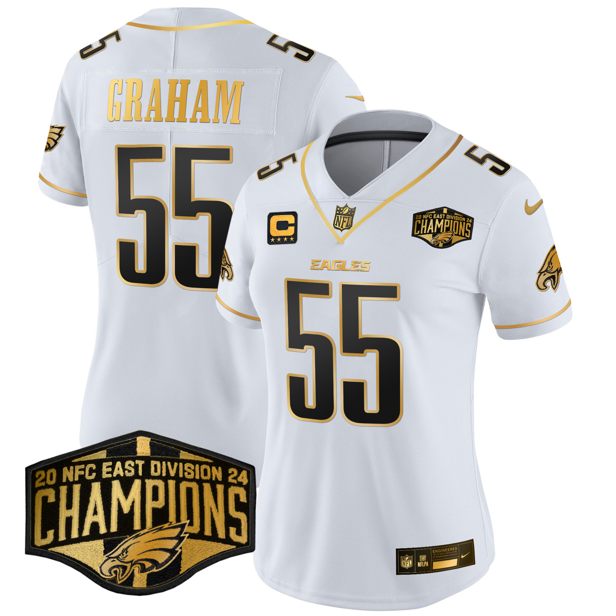 Women's Brandon Graham Philadelphia Eagles 2024 NFC East Division Champions Gold Vapor Limited White Gold Jersey - All Stitched