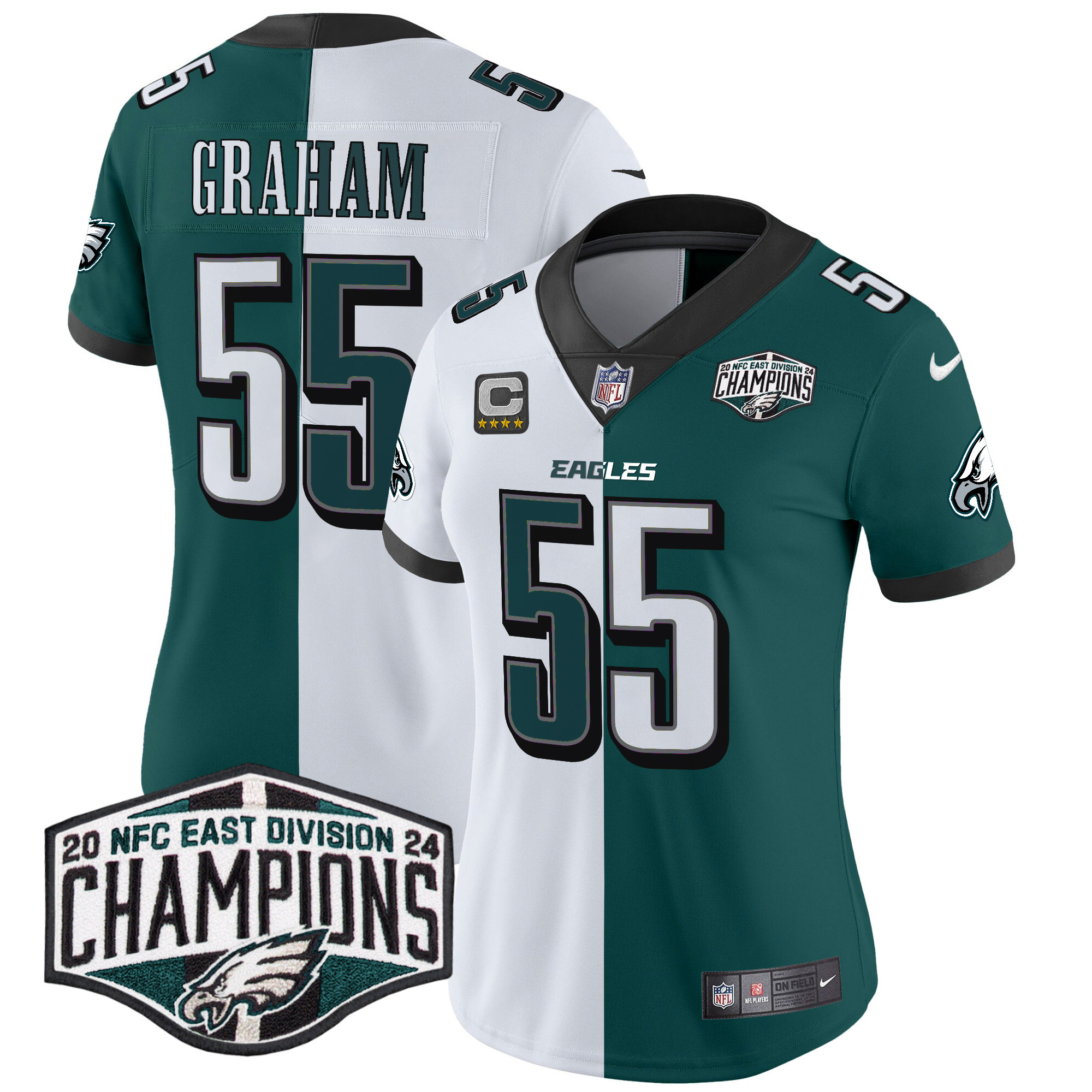 Women's Brandon Graham Philadelphia Eagles 2024 NFC East Division Champions Vapor Limited Split Jersey - All Stitched