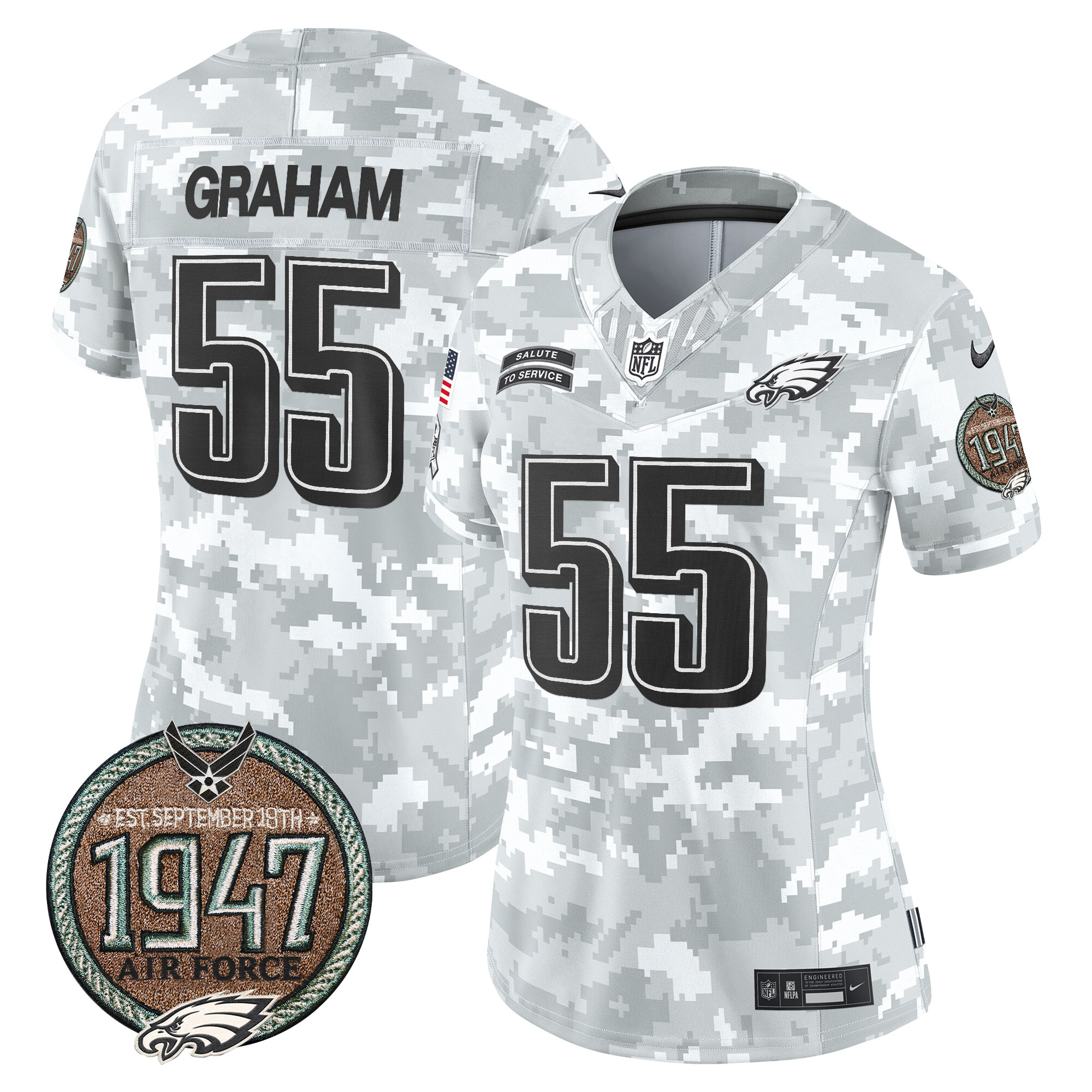 Women's Brandon Graham Philadelphia Eagles 2024 Salute to Service Establishment Year Patch Vapor Limited Air Force Jersey - All Stitched