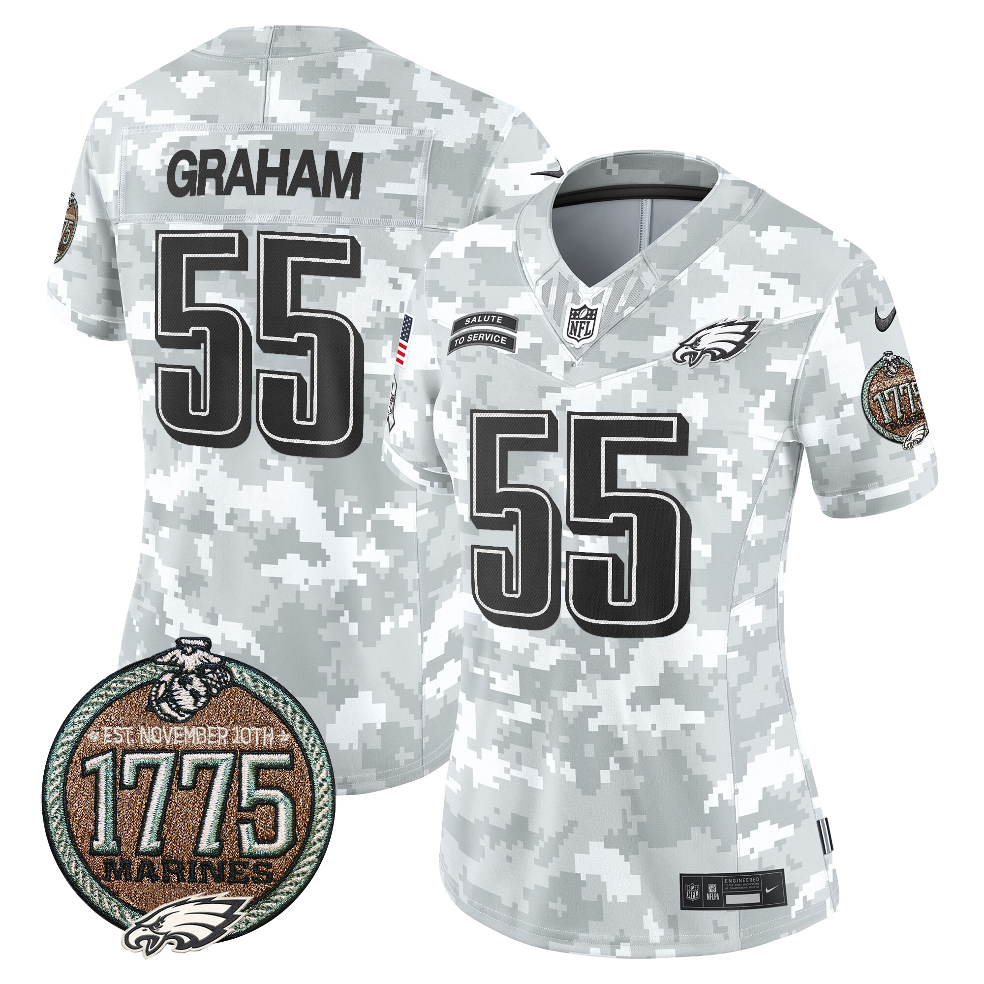 Women's Brandon Graham Philadelphia Eagles 2024 Salute to Service Establishment Year Patch Vapor Limited Marines Jersey - All Stitched