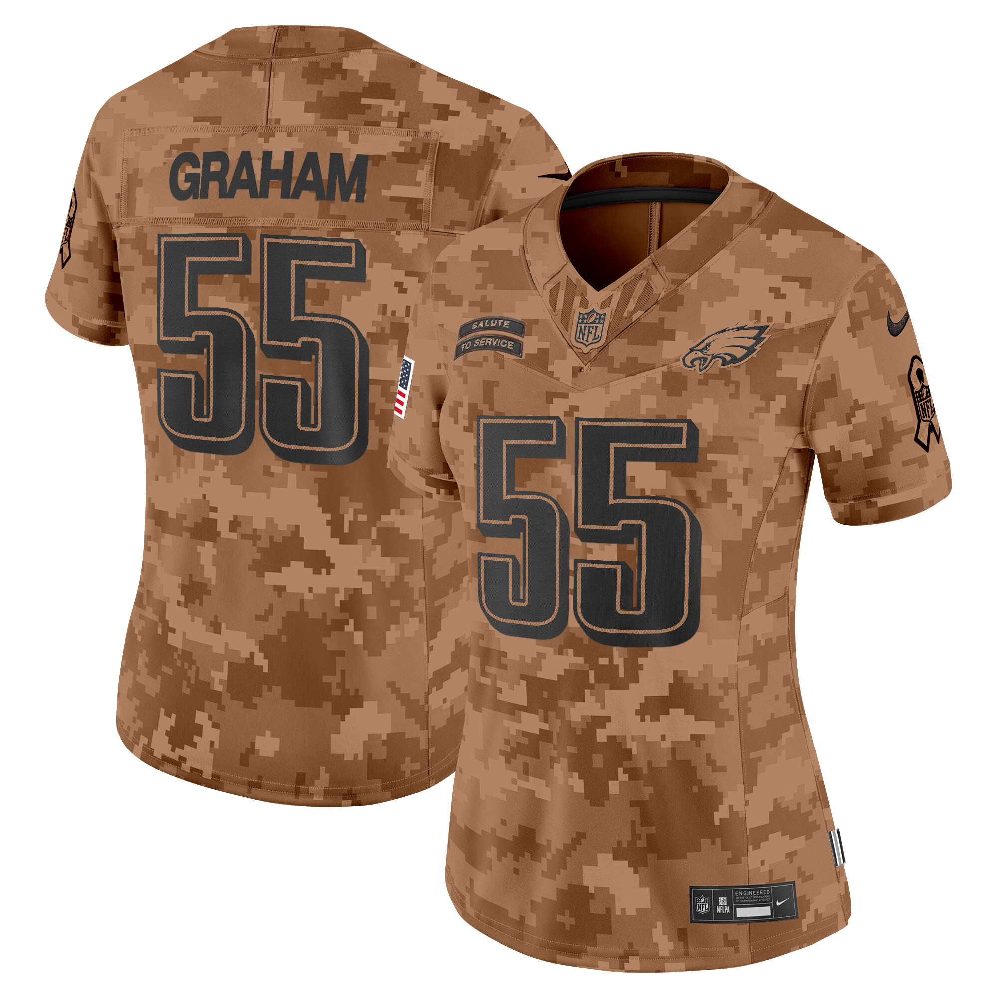 Women's Brandon Graham Philadelphia Eagles 2024 Salute to Service Vapor Limited Brown Camo Jersey - All Stitched