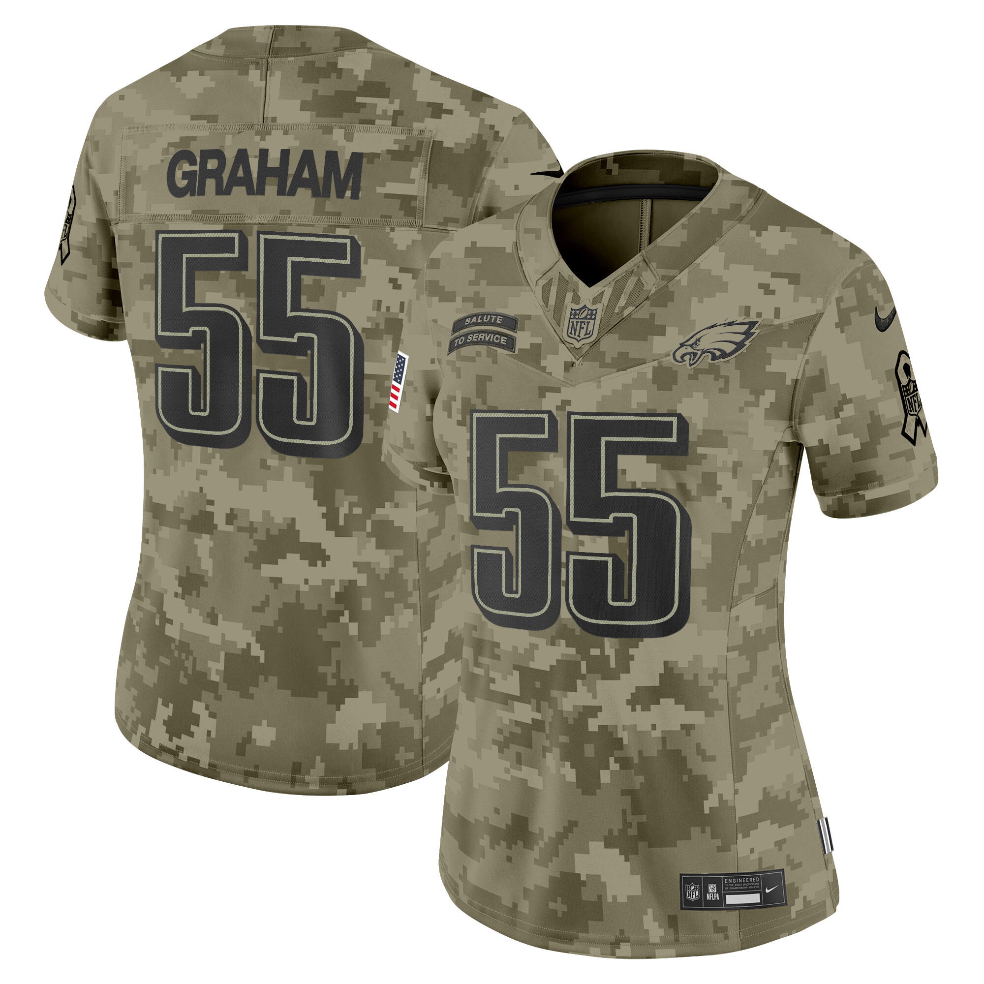 Women's Brandon Graham Philadelphia Eagles 2024 Salute to Service Vapor Limited Olive Camo Jersey - All Stitched