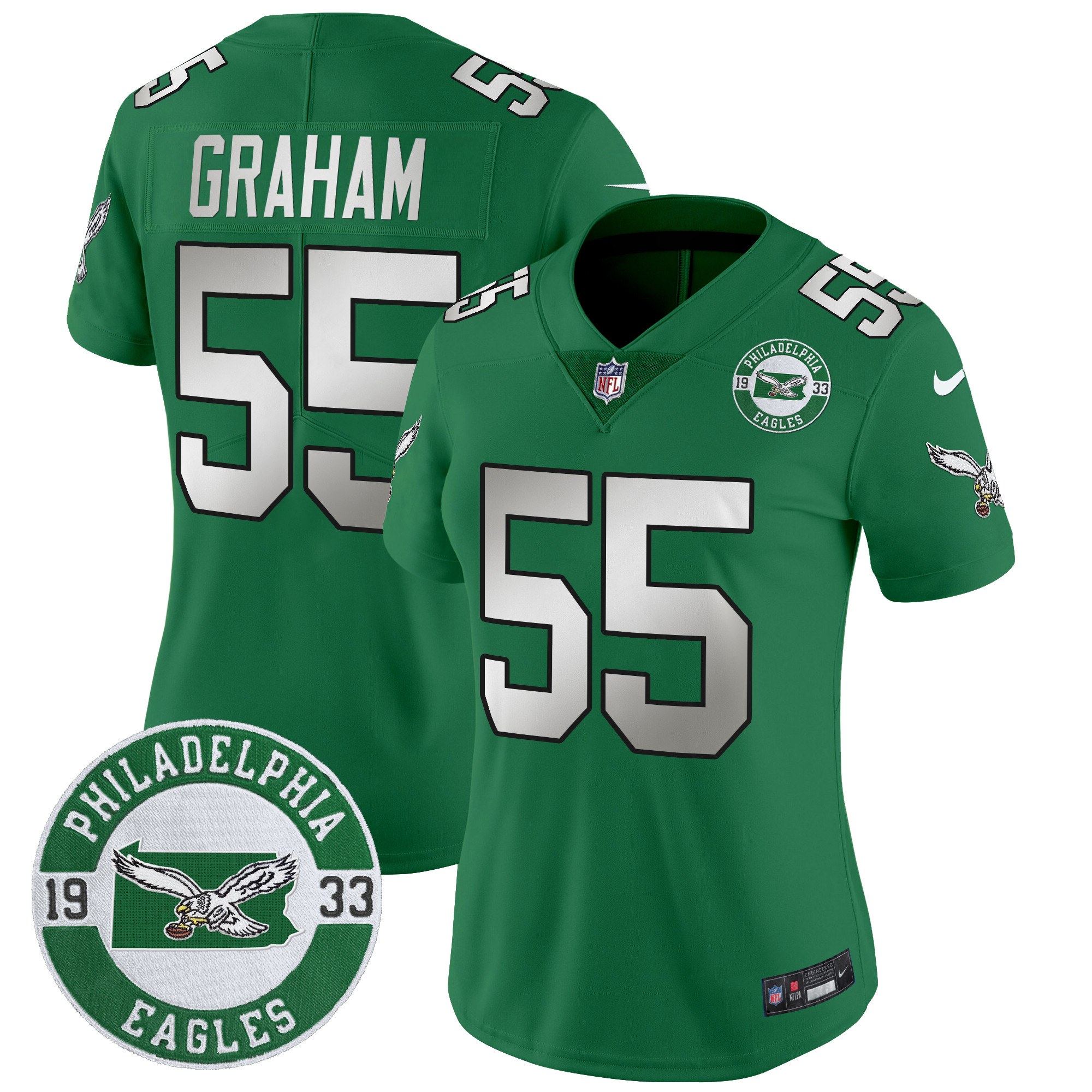 Women's Brandon Graham Philadelphia Eagles 2024 Throwback Vapor Limited Kelly Green Jersey - All Stitched