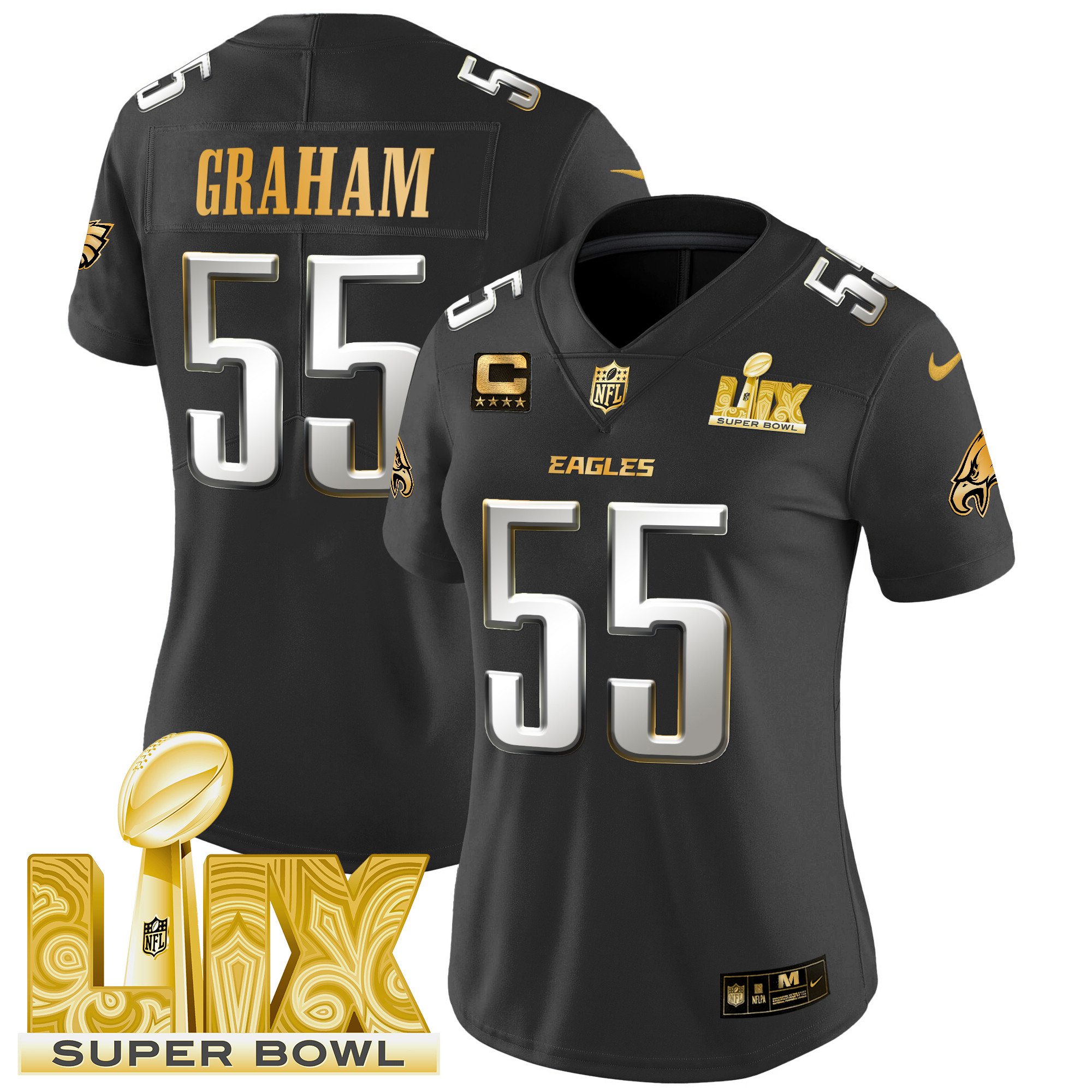 Women's Brandon Graham Philadelphia Eagles Super Bowl LIX Patch Gold Vapor Limited Black Limited Jersey - All Stitched