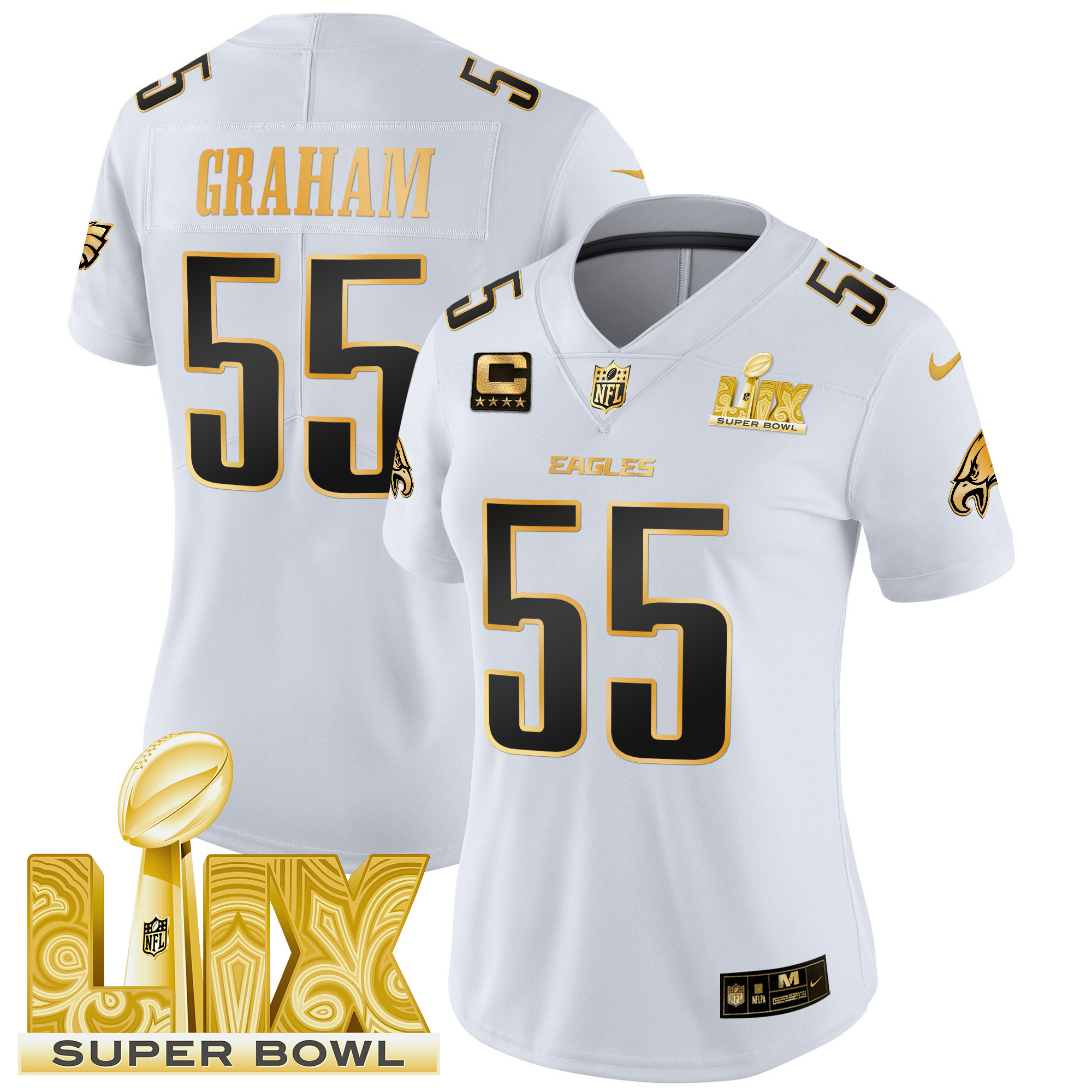 Women's Brandon Graham Philadelphia Eagles Super Bowl LIX Patch Gold Vapor Limited White Gold Jersey - All Stitched