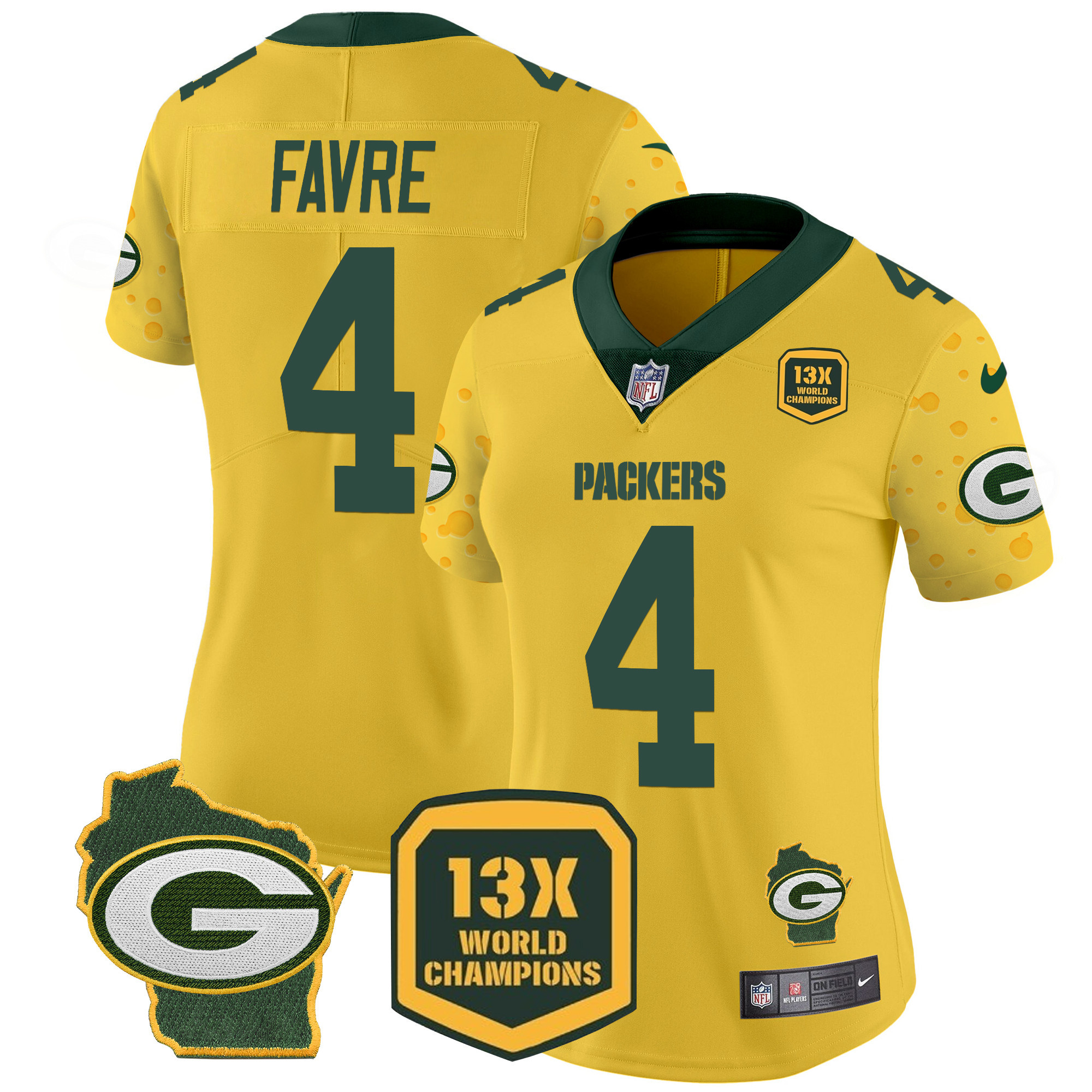 Women's Brett Favre Green Bay Packers Cheese Vapor Limited Gold Jersey – All Stitched