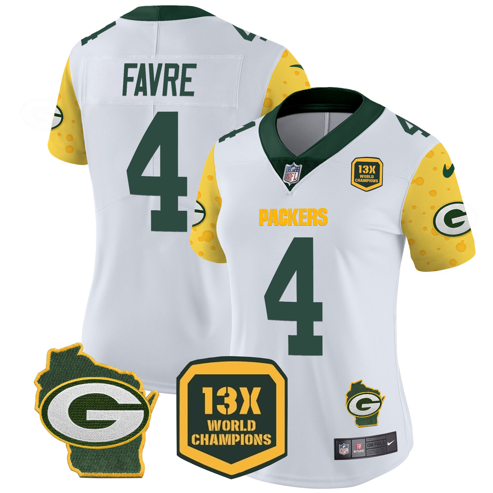 Women's Brett Favre Green Bay Packers Cheese Vapor Limited White Jersey – All Stitched