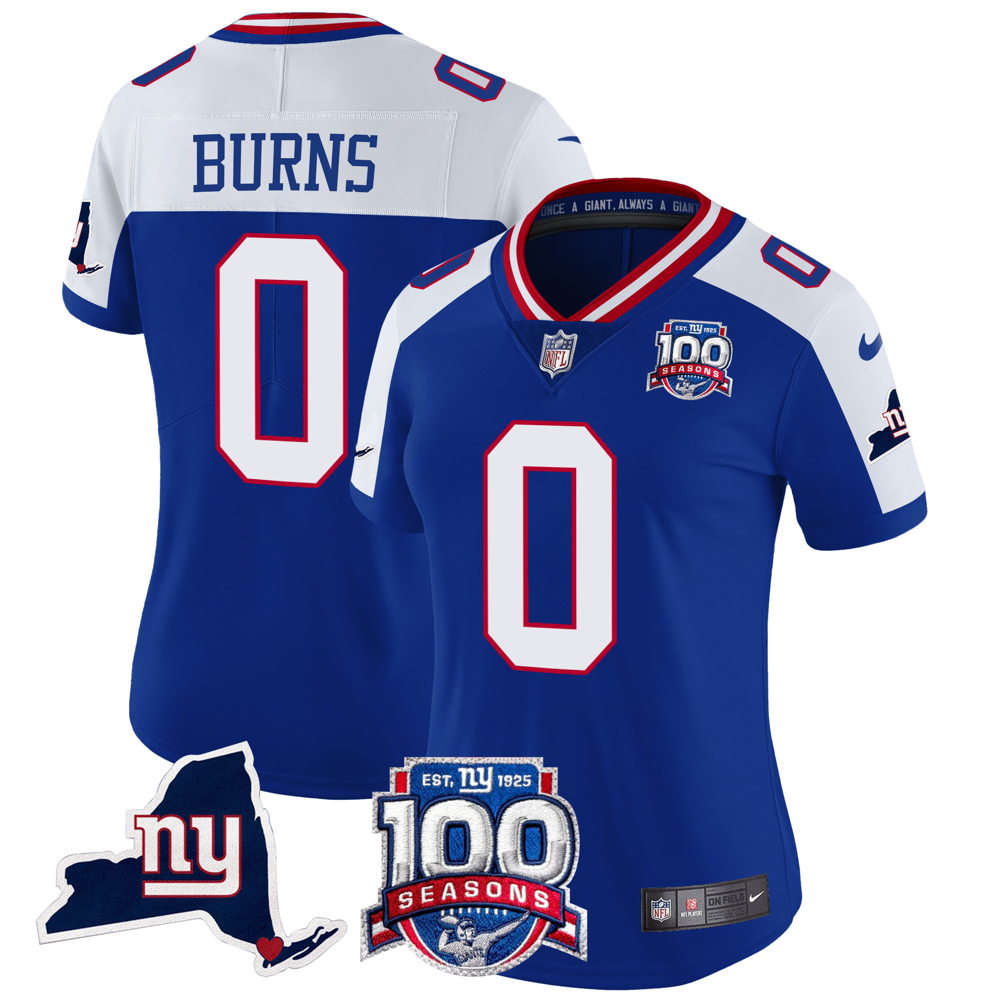 Women's Brian Burns New York Giants 100th Season & State Patch Vapor Limited Royal Alternate Jersey - All Stitched