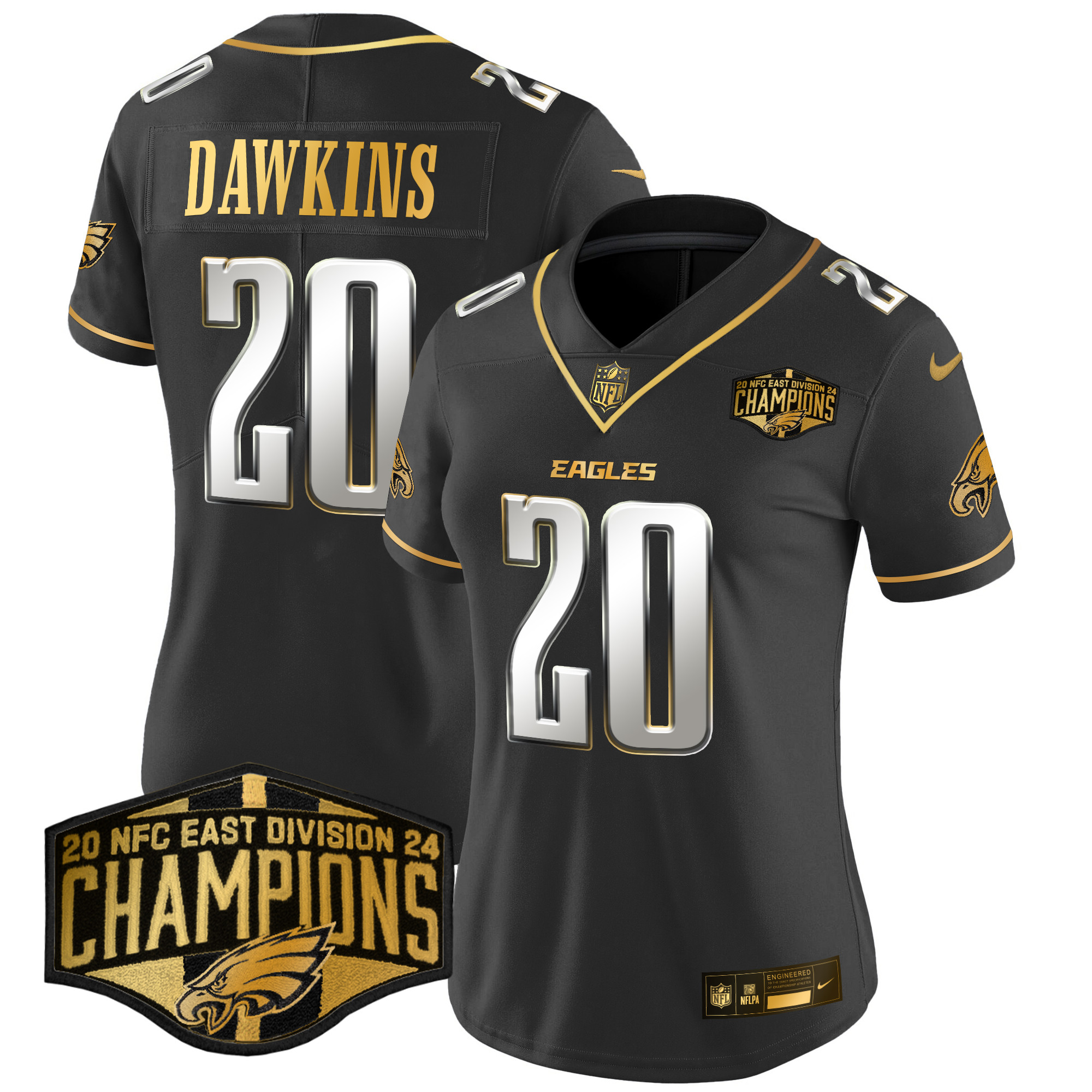Women's Brian Dawkins Philadelphia Eagles 2024 NFC East Division Champions Gold Vapor Limited Black Limited Jersey - All Stitched