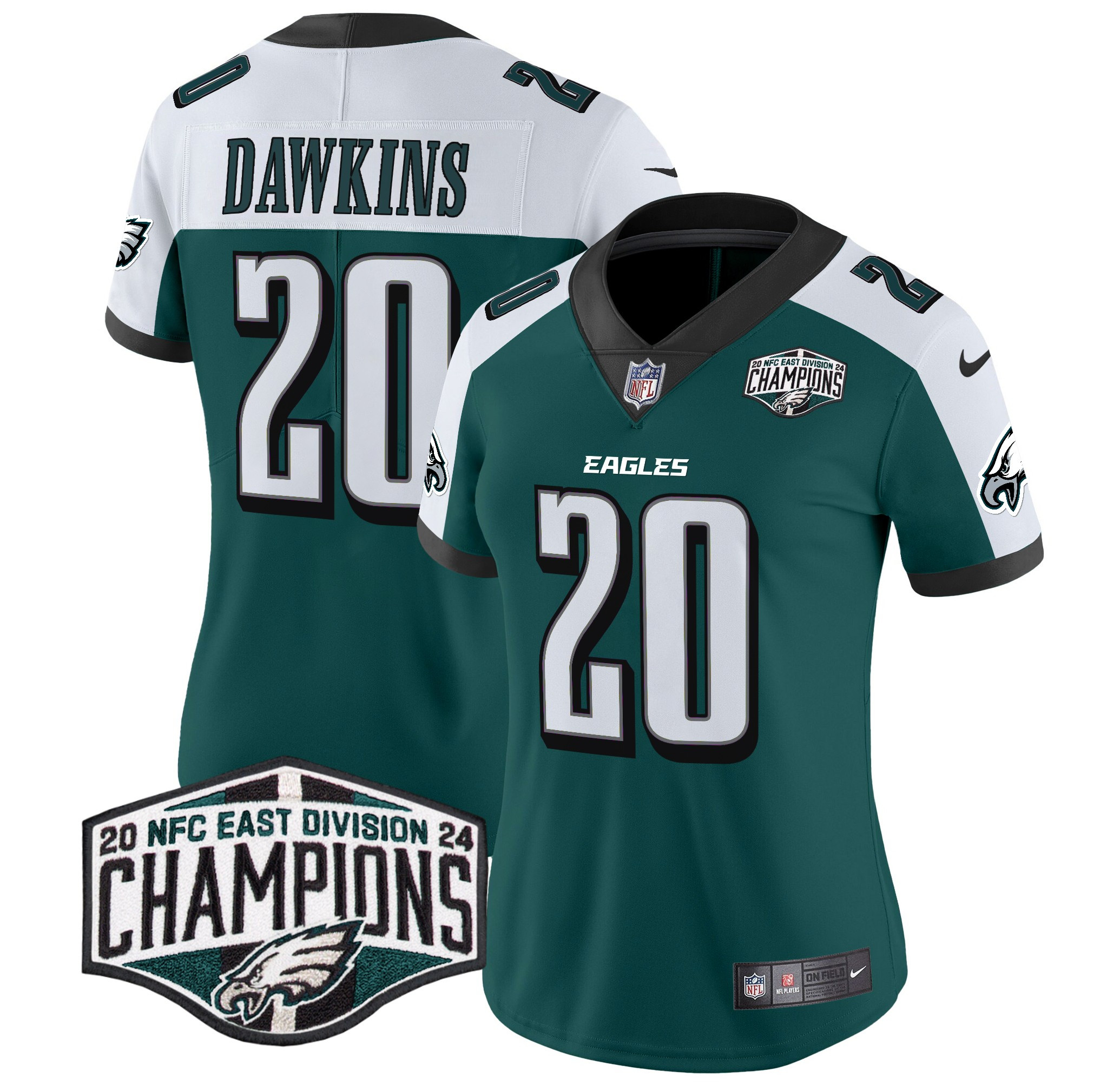 Women's Brian Dawkins Philadelphia Eagles 2024 NFC East Division Champions Vapor Limited Green Alternate Jersey - All Stitched