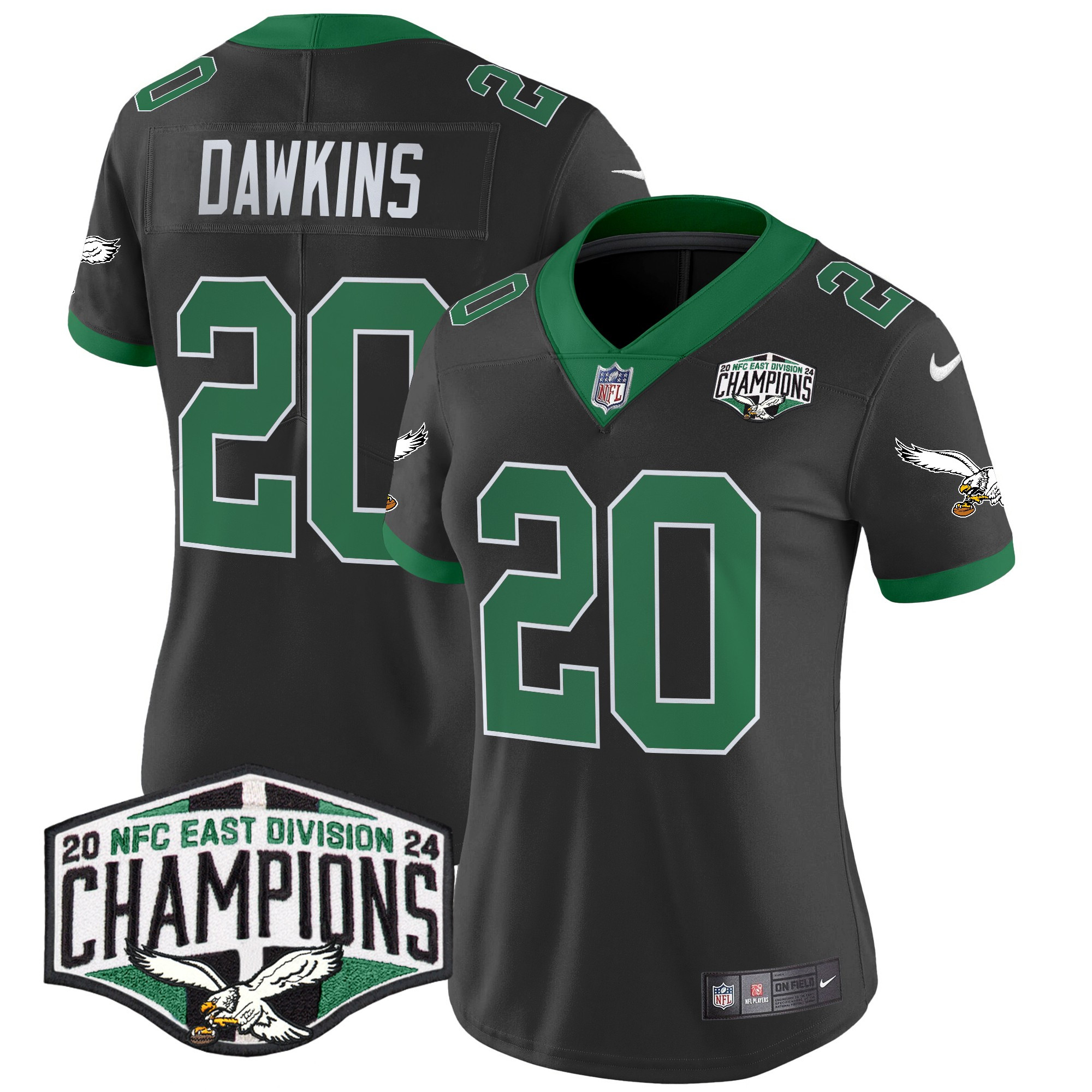 Women's Brian Dawkins Philadelphia Eagles Kelly Green 2024 NFC East Division Champions Vapor Limited Black Jersey - All Stitched