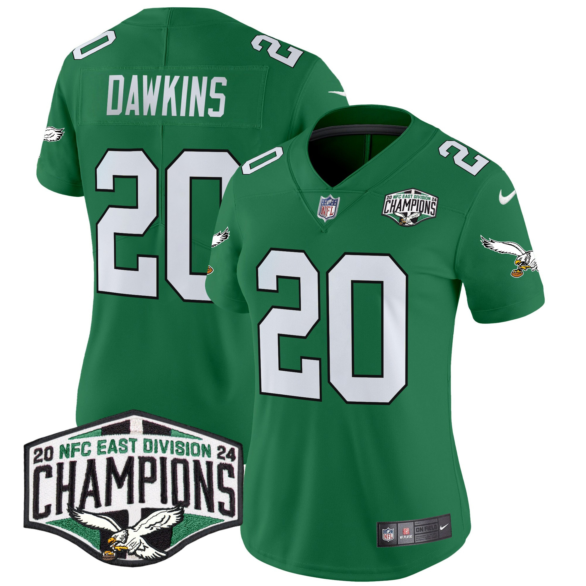 Women's Brian Dawkins Philadelphia Eagles Kelly Green 2024 NFC East Division Champions Vapor Limited Kelly Green Jersey - All Stitched