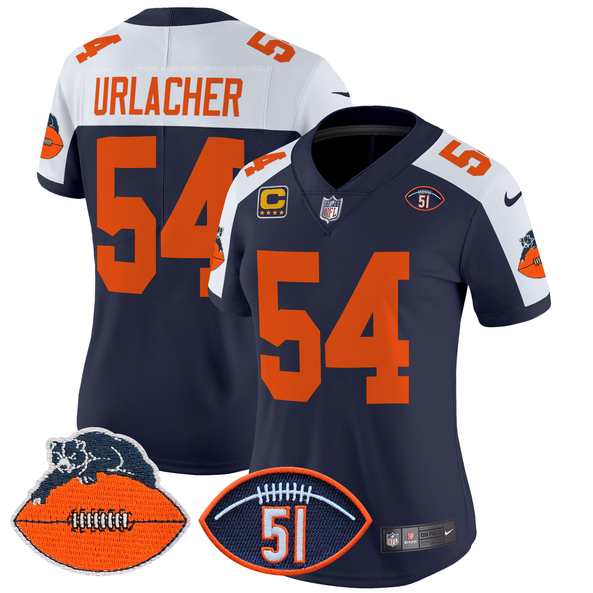 Women's Brian Urlacher Chicago Bears Dick Butkus Patch Throwback Vapor Limited Navy Alternate Jersey - All Stitched
