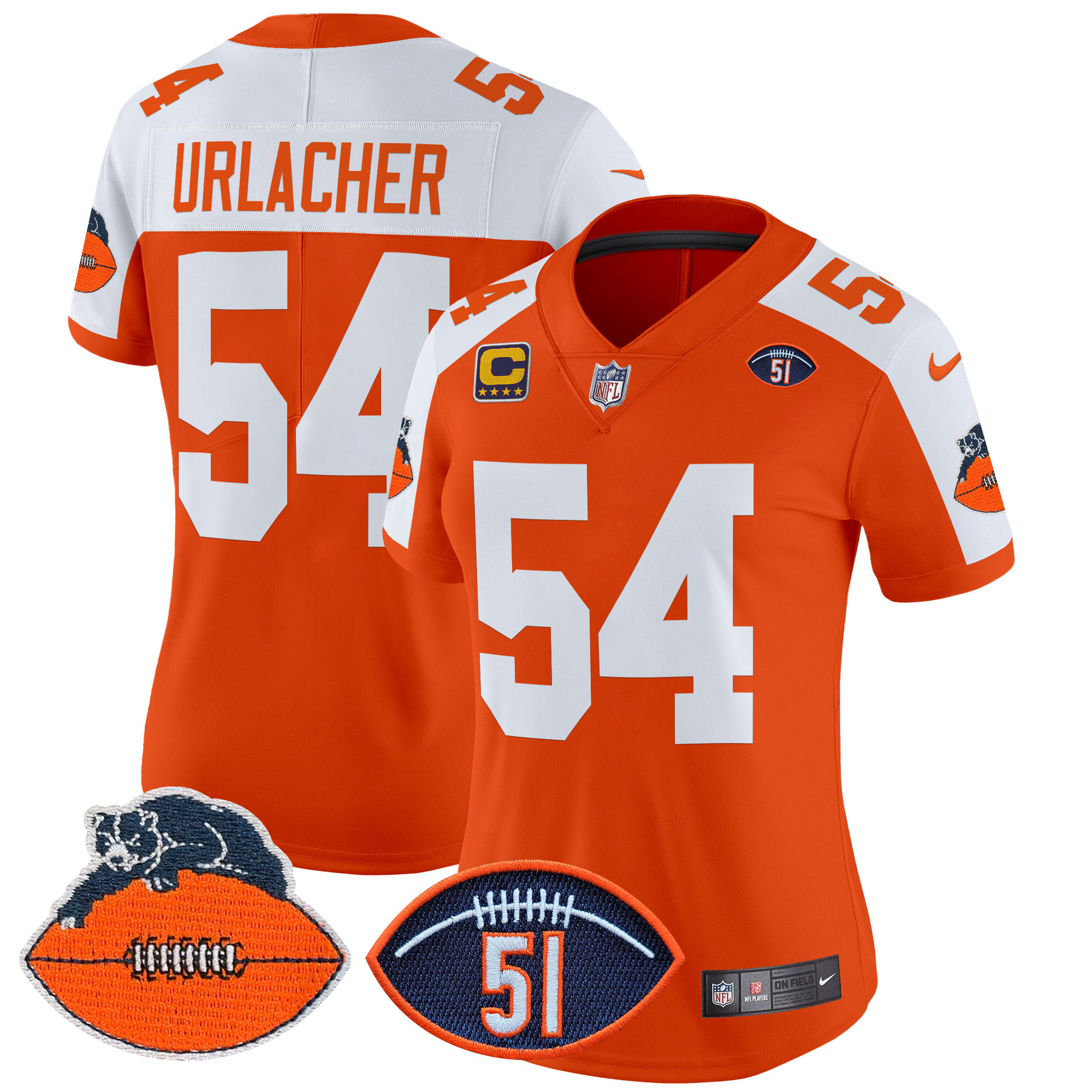 Women's Brian Urlacher Chicago Bears Dick Butkus Patch Throwback Vapor Limited Orange Alternate Jersey - All Stitched