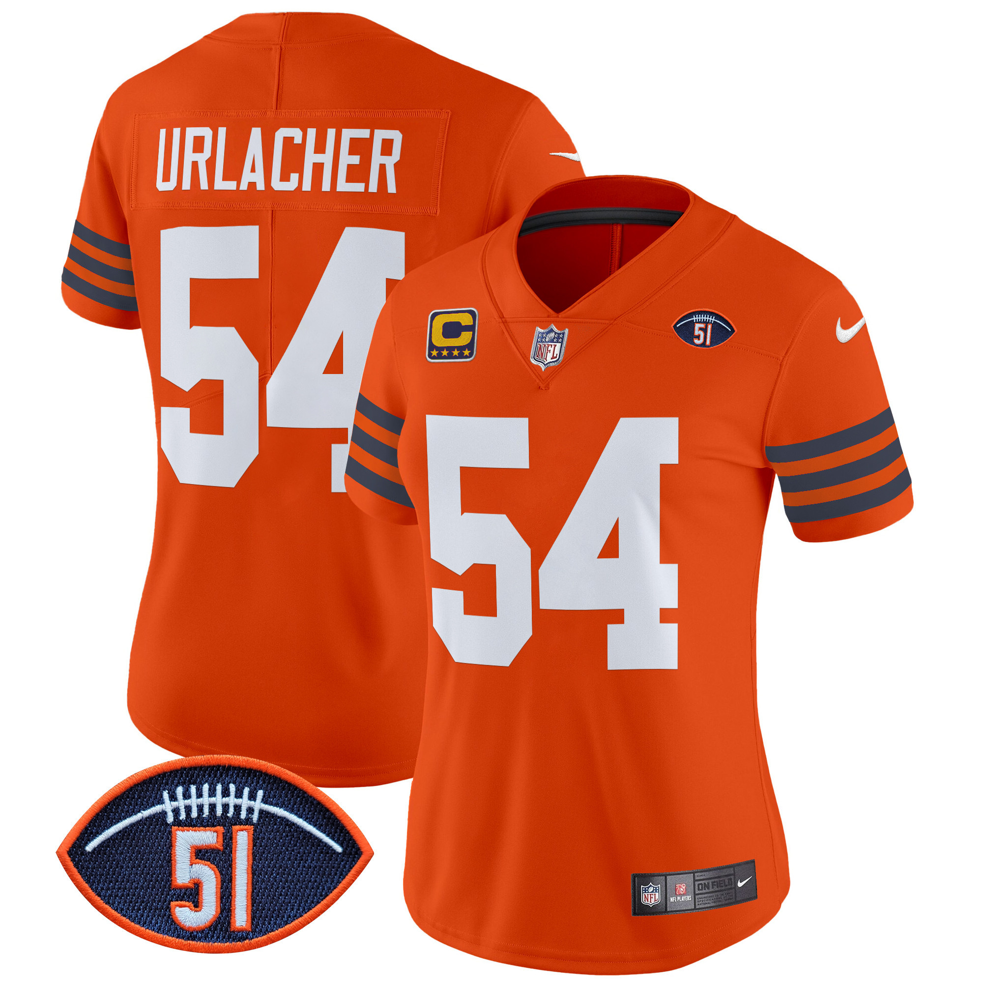 Women's Brian Urlacher Chicago Bears Dick Butkus Patch Throwback Vapor Limited Orange Jersey - All Stitched