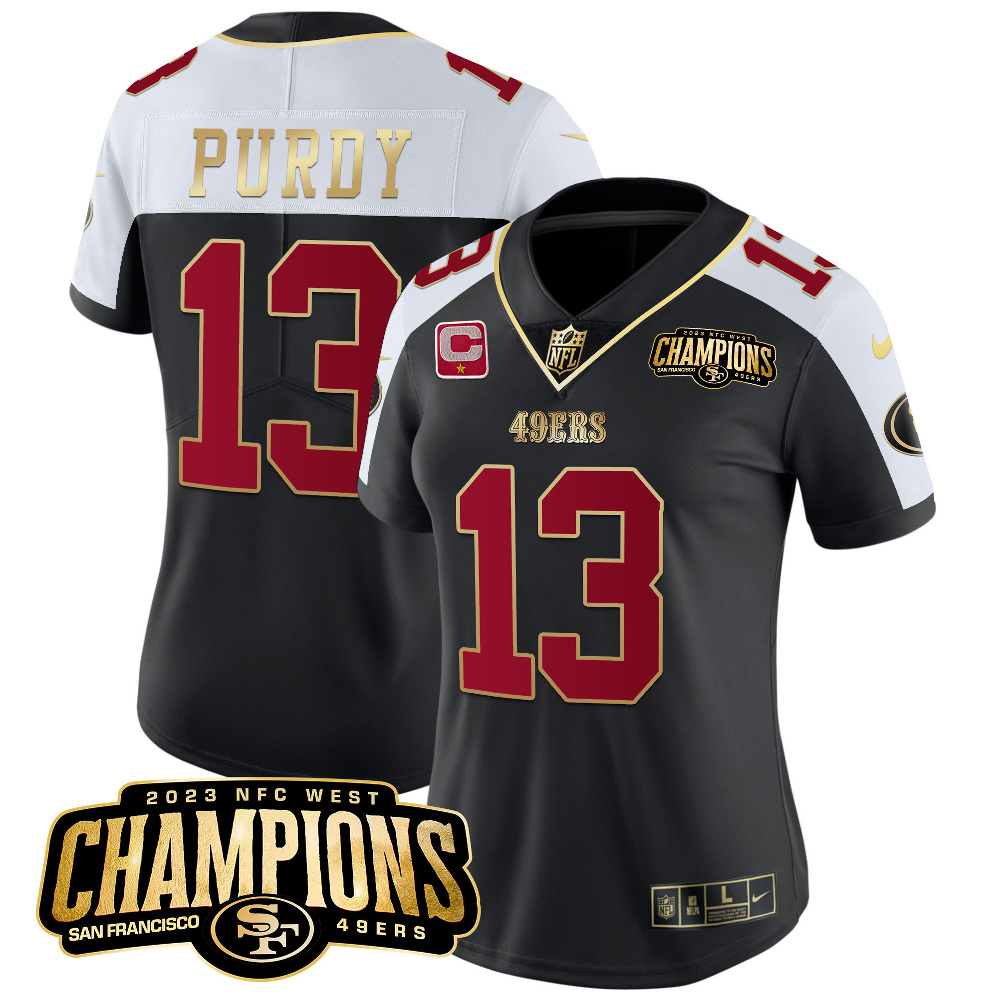 Women's Brock Purdy San Francisco 49ers 2023 NFC West Champions Patch Vapor Black Alternate Jersey V2 - All Stitched