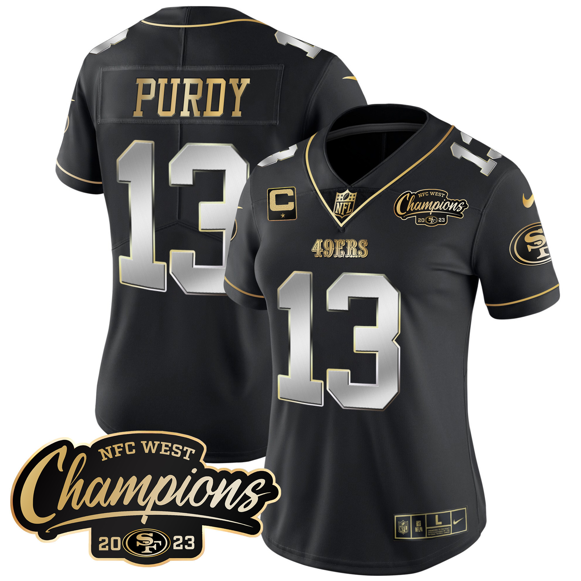 Women's Brock Purdy San Francisco 49ers 2023 NFC West Champions Patch Vapor Black Limited Jersey - All Stitched