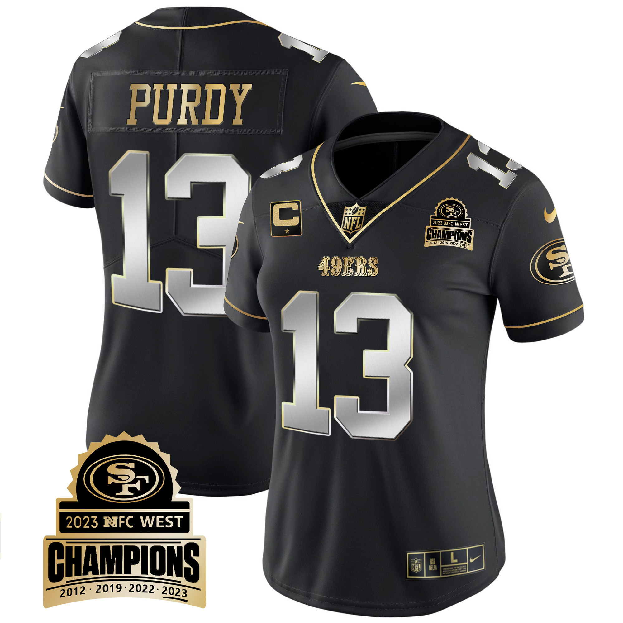 Women's Brock Purdy San Francisco 49ers 2023 NFC West Champions Patch Vapor Black Limited Jersey V4 - All Stitched