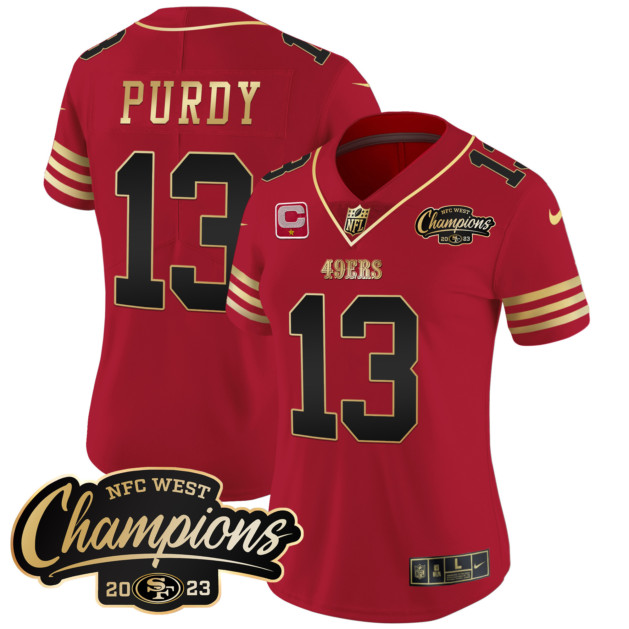 Women's Brock Purdy San Francisco 49ers 2023 NFC West Champions Patch Vapor Black Scarlet Jersey - All Stitched