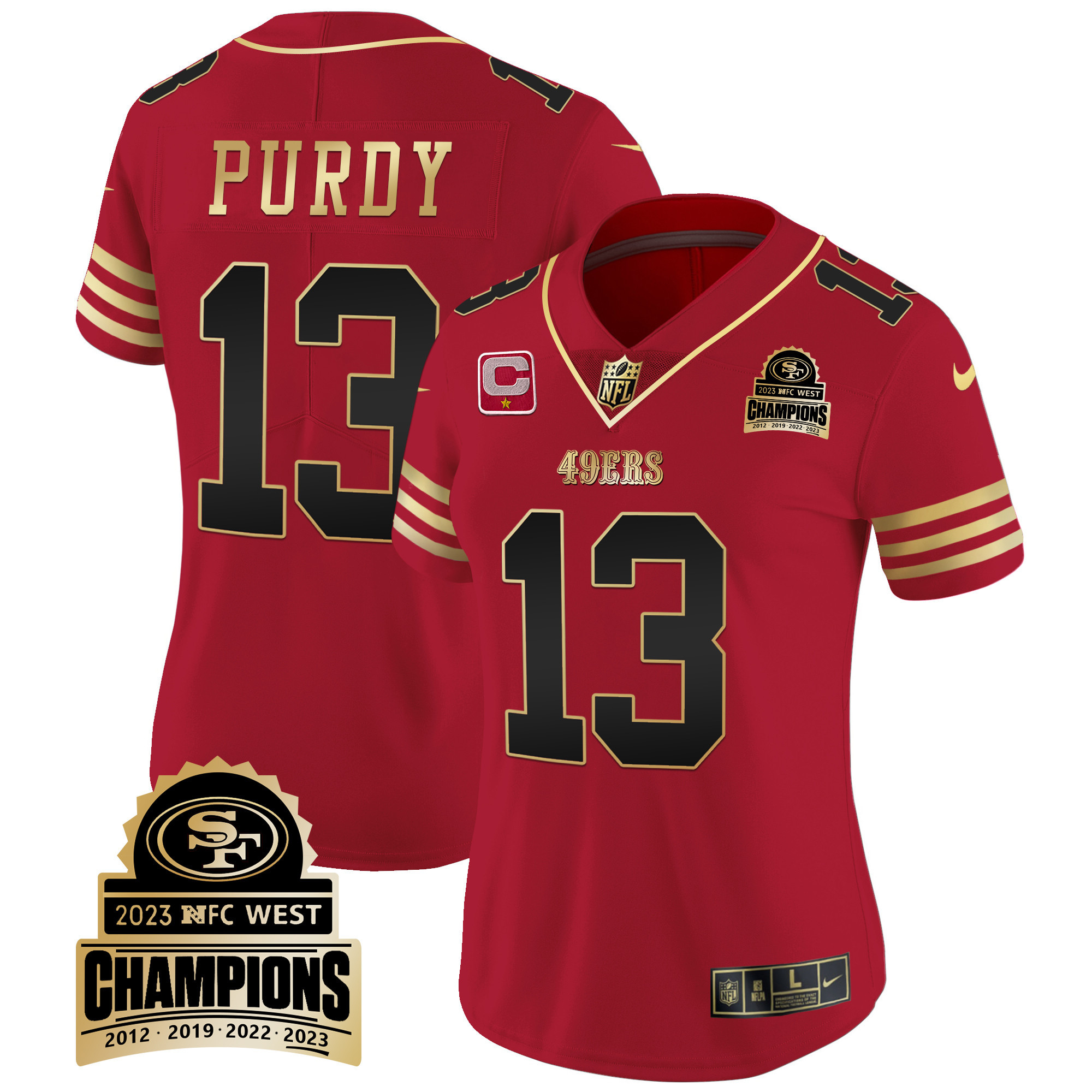 Women's Brock Purdy San Francisco 49ers 2023 NFC West Champions Patch Vapor Black Scarlet Jersey V4 - All Stitched