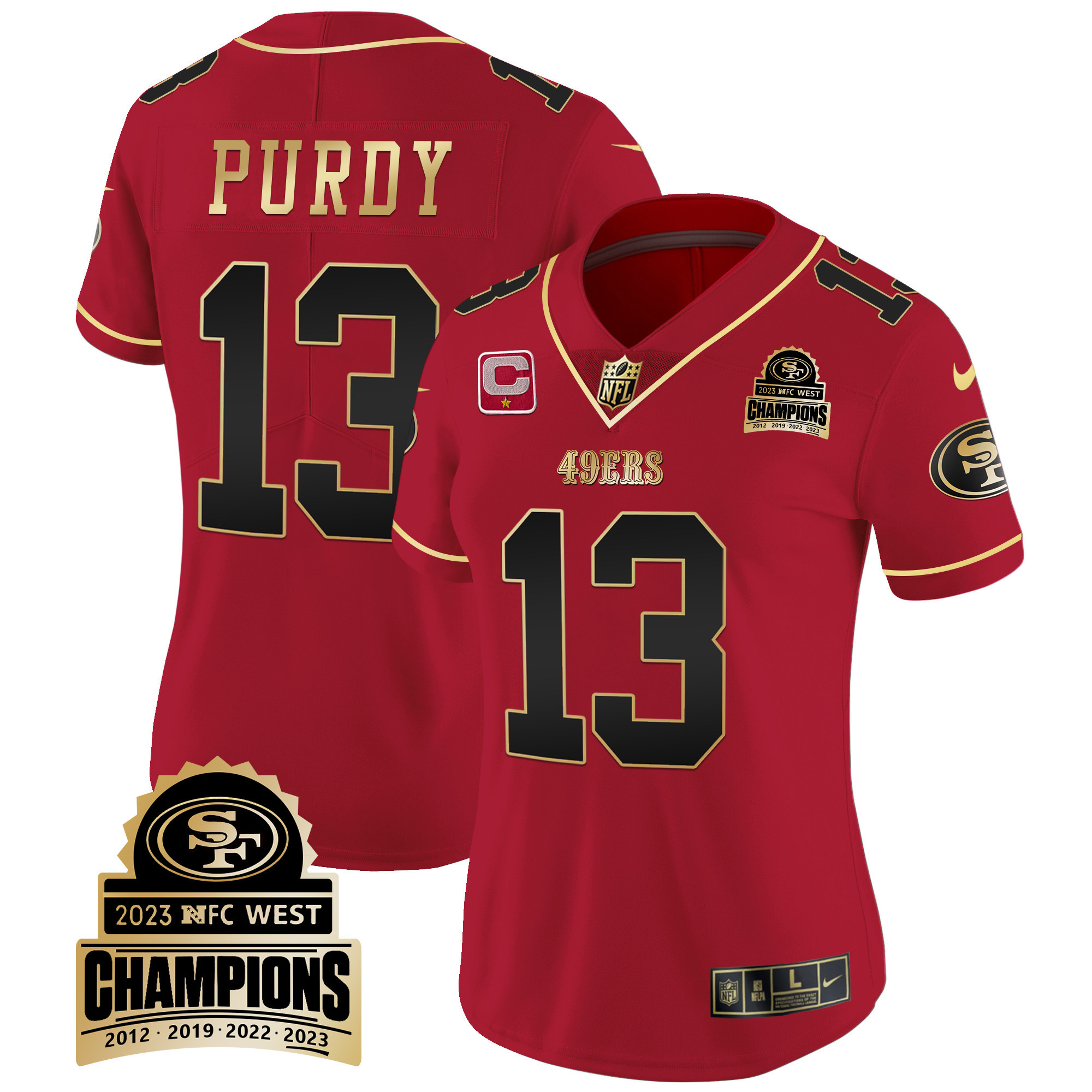 Women's Brock Purdy San Francisco 49ers 2023 NFC West Champions Patch Vapor Scarlet Limited Jersey V4 - All Stitched